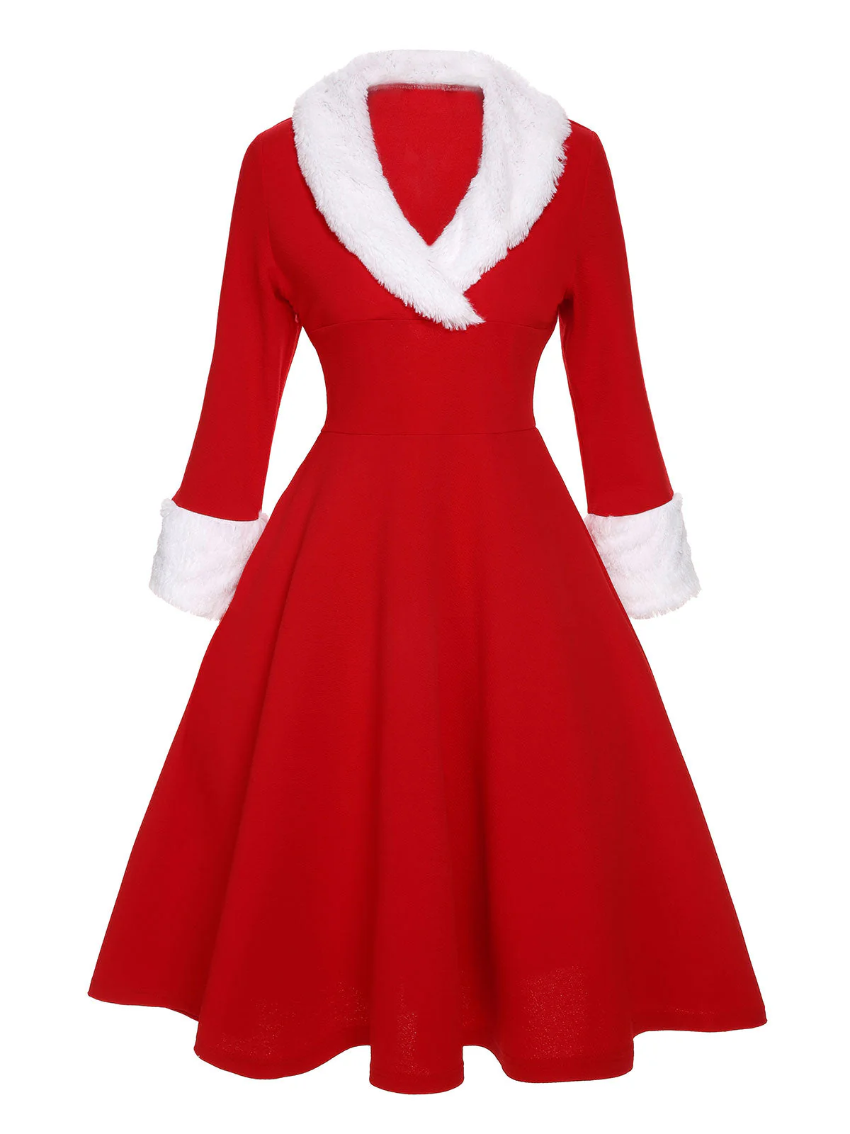Robe à revers de Noël rouge et blanche en peluche des années 1950 - Image 3