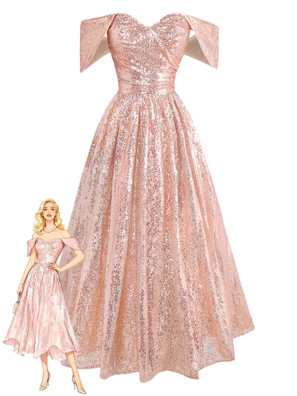 Robe à sequins champagne à épaules dénudées années 1930