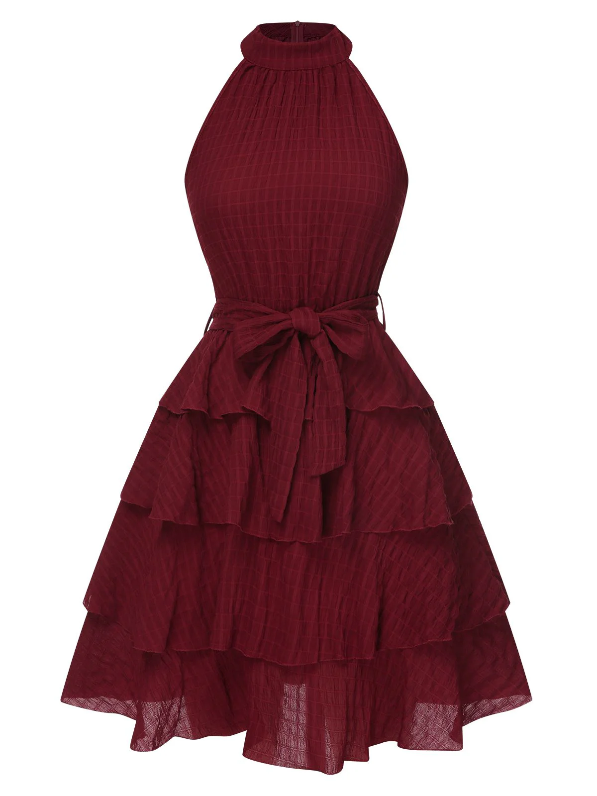 Robe à volants col rond licou de couleur unie des années 1950
