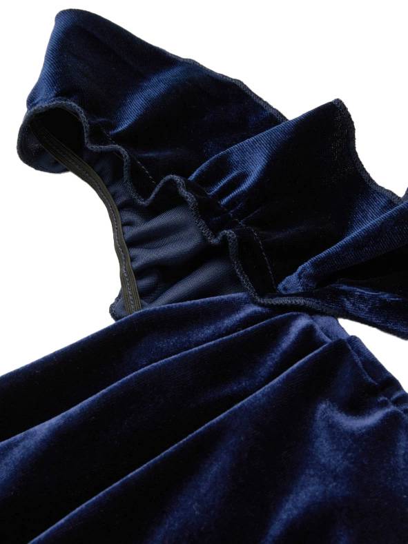 Robe à volants et bretelles en ruban de velours années 1940 - Image 3