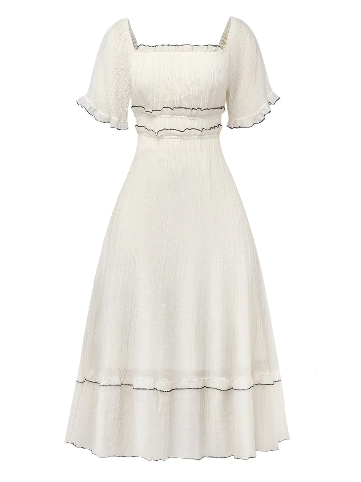 Robe abricot à col carré et bordure texturée années 1930