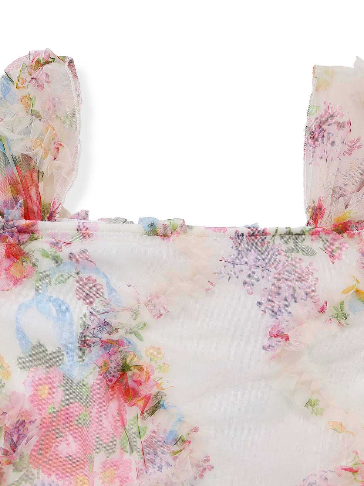 Robe ajustée multicolore maille plissée motif floral années 60 - Image 4