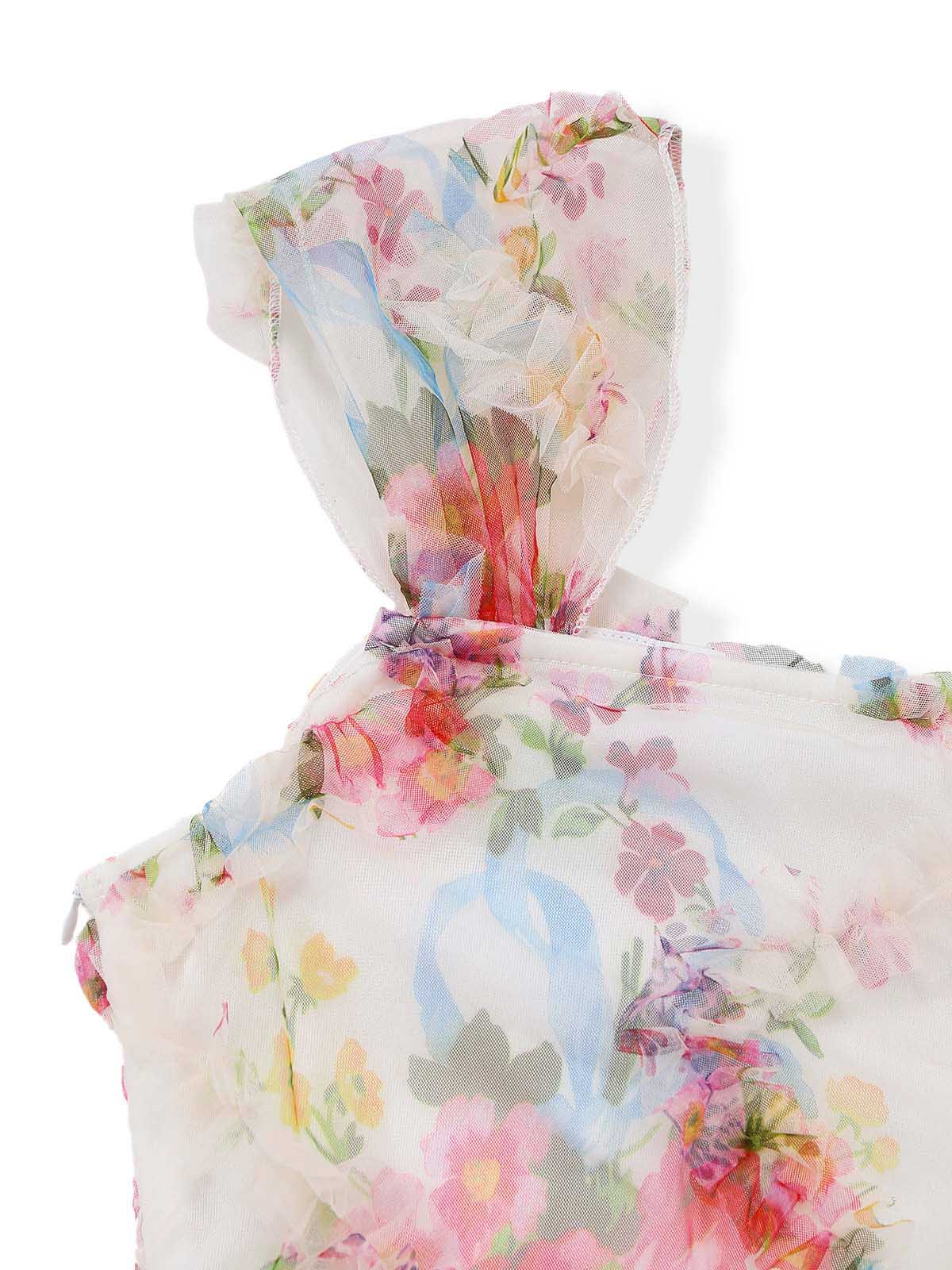 Robe ajustée multicolore maille plissée motif floral années 60 - Image 5