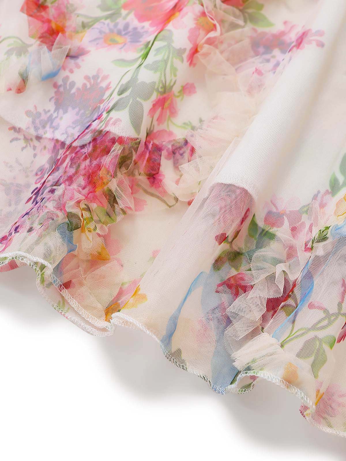Robe ajustée multicolore maille plissée motif floral années 60 - Image 6