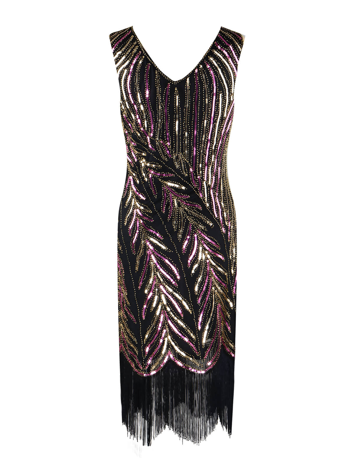 [Produits en Liquidation] Robe Charleston Vintage Année 20 à Frange Gatsby À Paillettes Noire Chic - Image 2