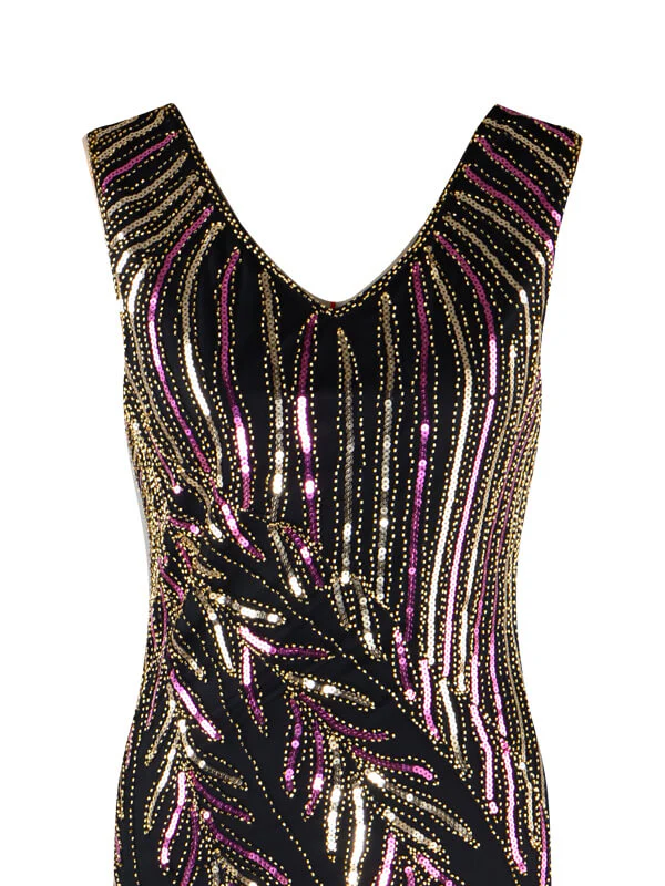[Produits en Liquidation] Robe Charleston Vintage Année 20 à Frange Gatsby À Paillettes Noire Chic - Image 3