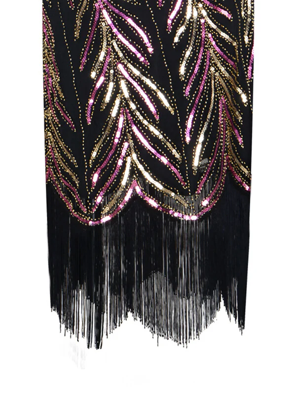 [Produits en Liquidation] Robe Charleston Vintage Année 20 à Frange Gatsby À Paillettes Noire Chic - Image 4
