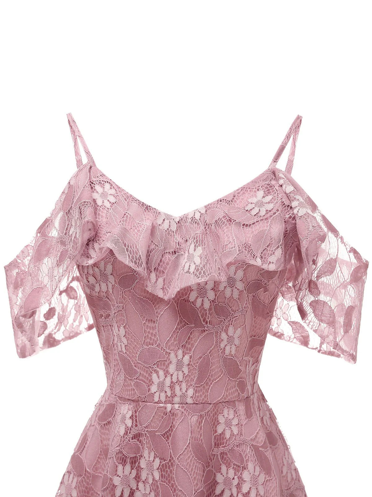 Robe à Bretelle Vintage Rose Année 50 à Volants Dos Nu Dentelle Cocktail - Image 4