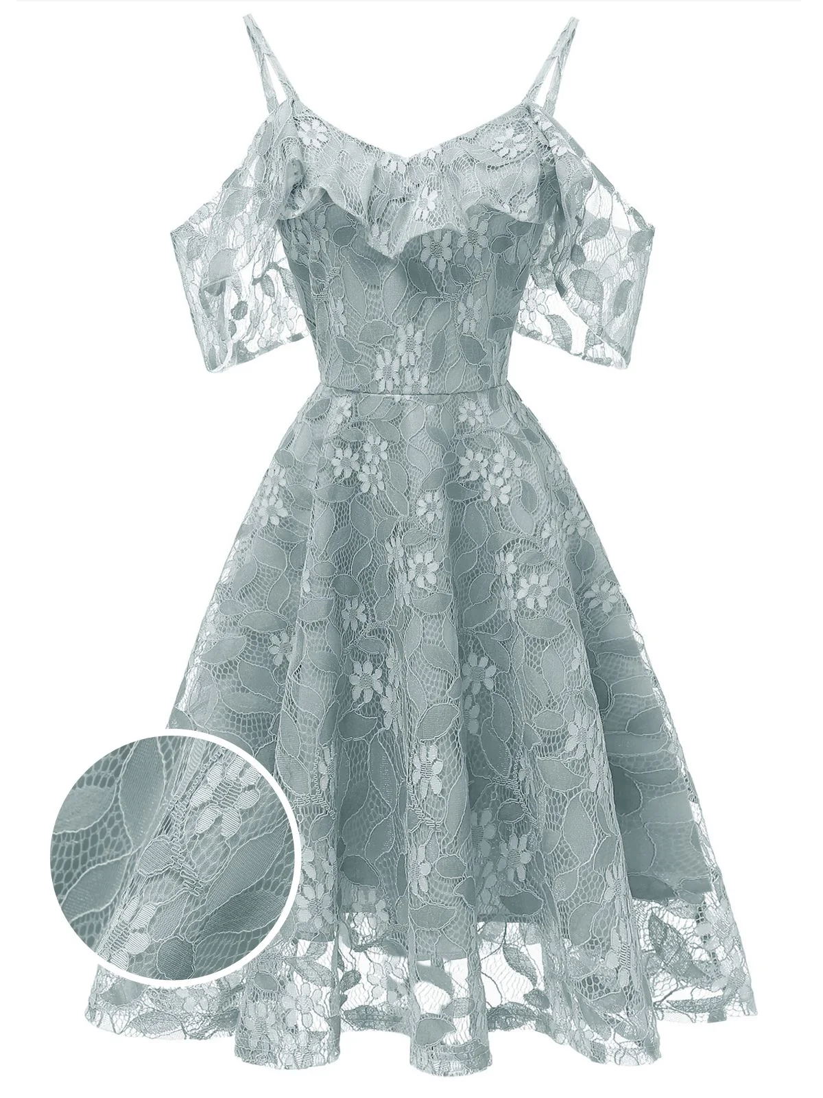 Robe à Bretelle Vintage Rose Année 50 à Volants Dos Nu Dentelle Cocktail - Image 6