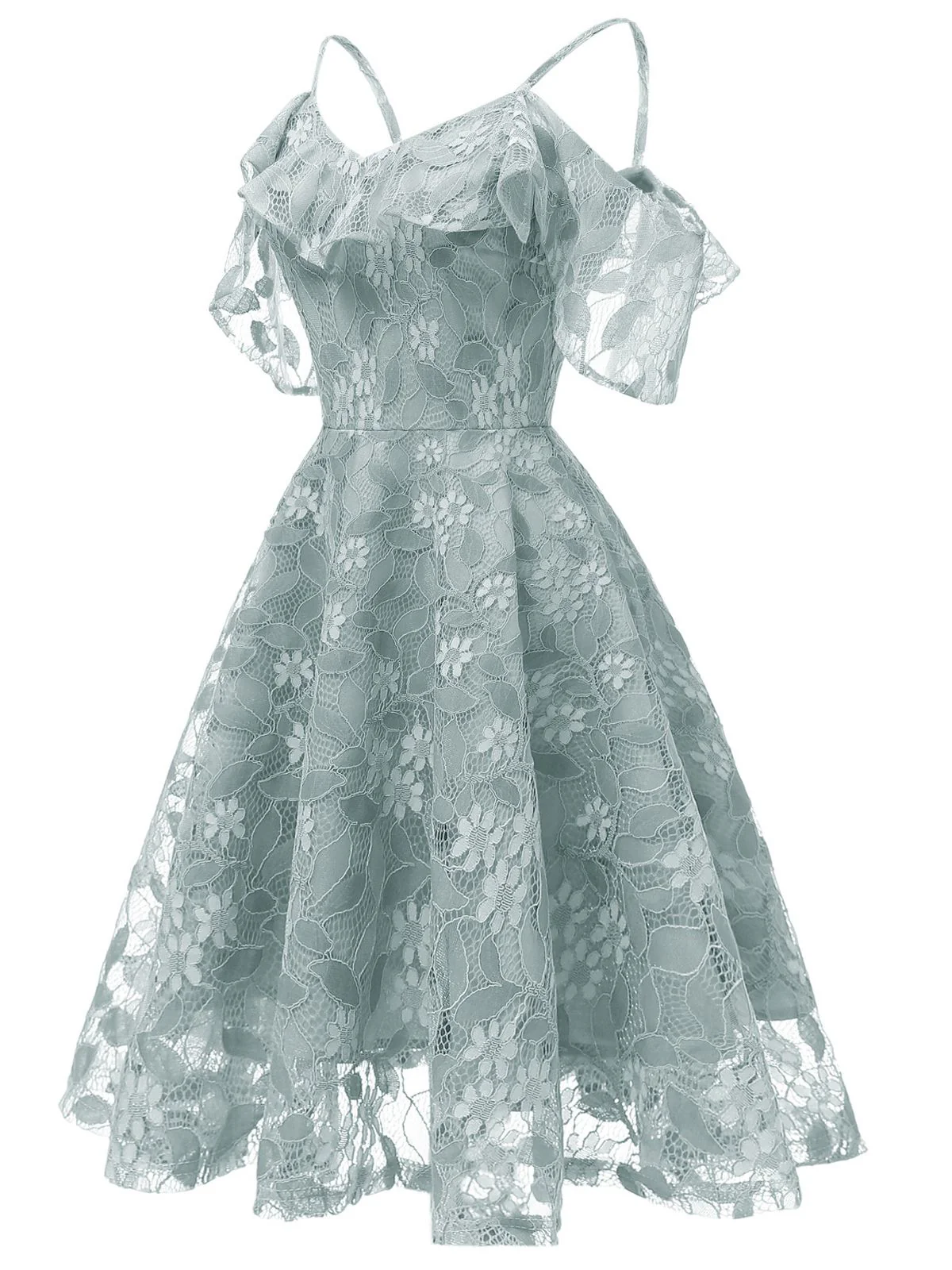 Robe à Bretelle Vintage Rose Année 50 à Volants Dos Nu Dentelle Cocktail - Image 7