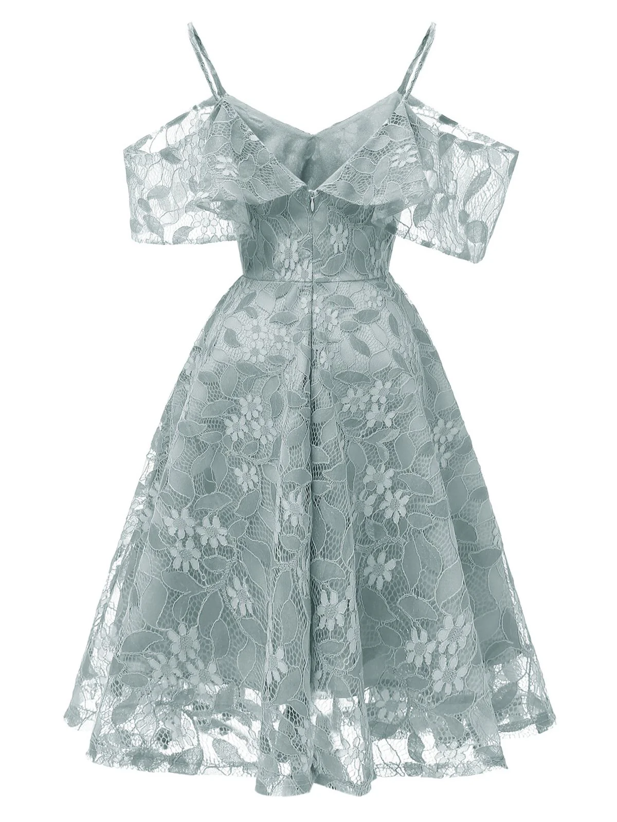 Robe à Bretelle Vintage Rose Année 50 à Volants Dos Nu Dentelle Cocktail - Image 8