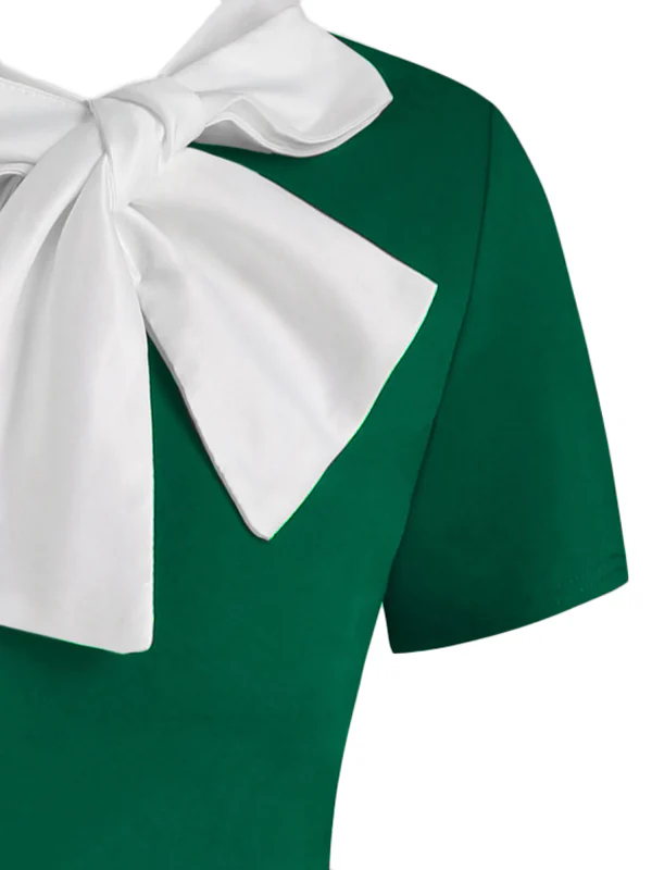 Robe de Noël Vintage Femme Année 50 Col Nœud Papillon Chic - Image 3