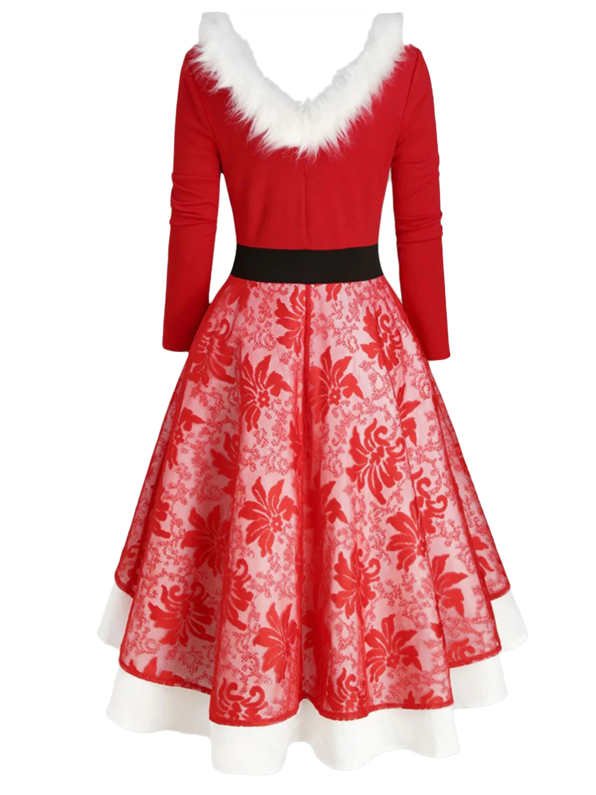 Robe Rouge Pour Noël Années 50 Vintage Patchwork Manches Longues - Image 3