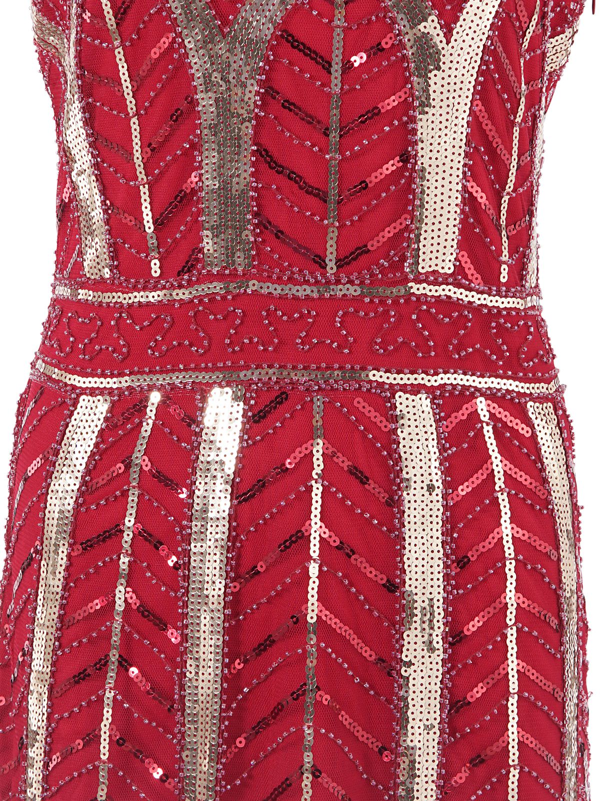 Robe Charleston Vintage Année 20 à Frange Gatsby à Paillettes Col en V Rouge - Image 4