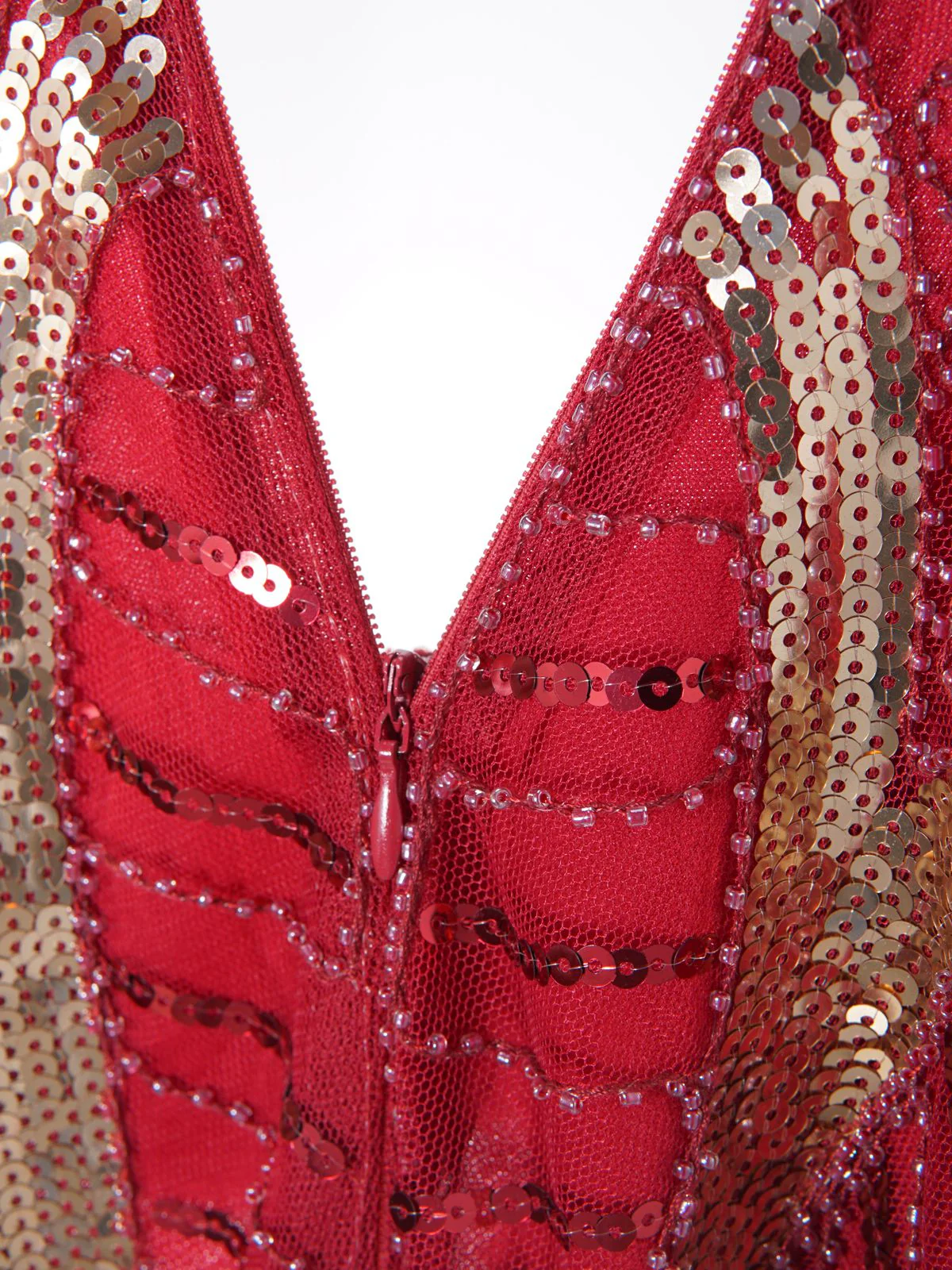 Robe Charleston Vintage Année 20 à Frange Gatsby à Paillettes Col en V Rouge - Image 7