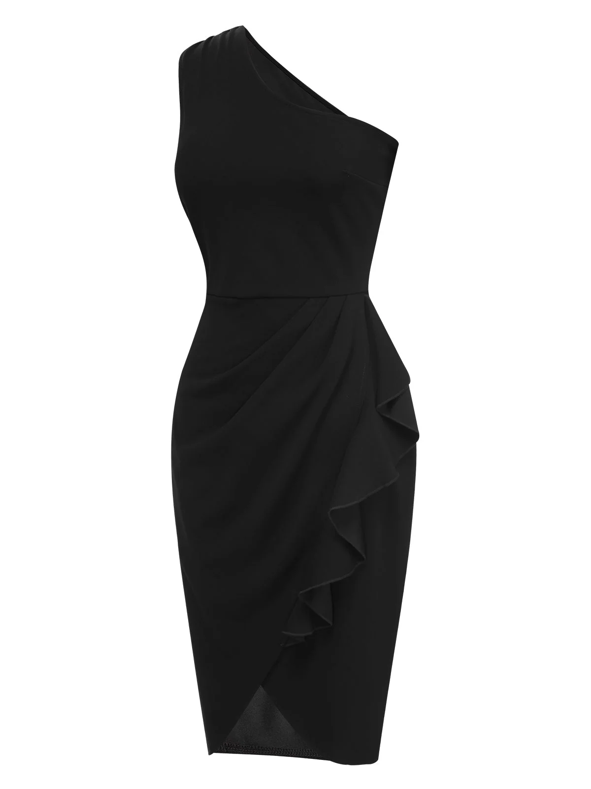 Robe asymétrique à volants et ourlet tulipe uni des années 1960 - Image 2
