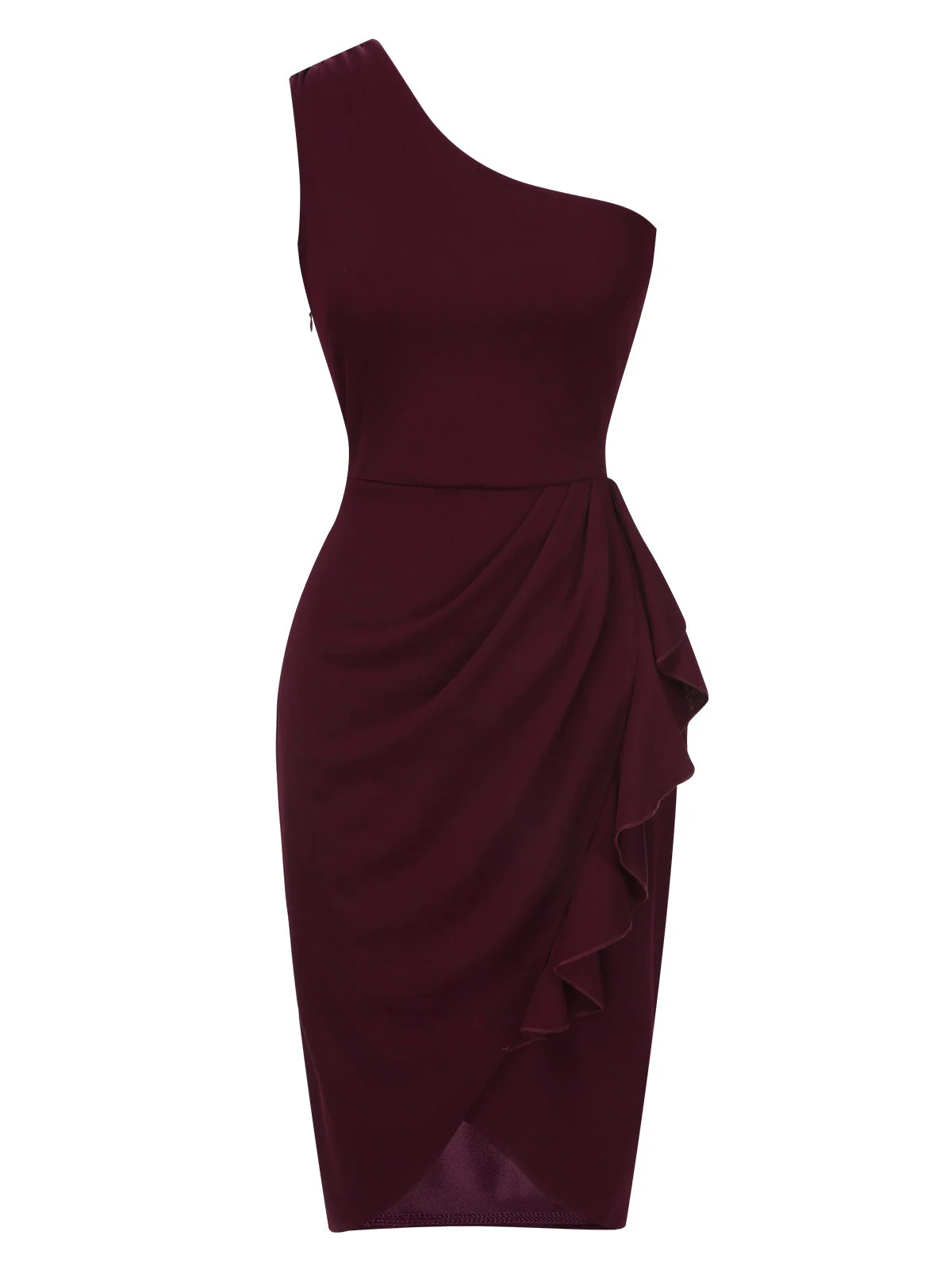 Robe asymétrique à volants et ourlet tulipe uni des années 1960 - Image 5