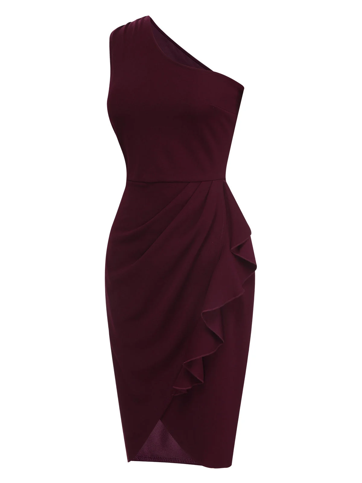 Robe asymétrique à volants et ourlet tulipe uni des années 1960 - Image 6
