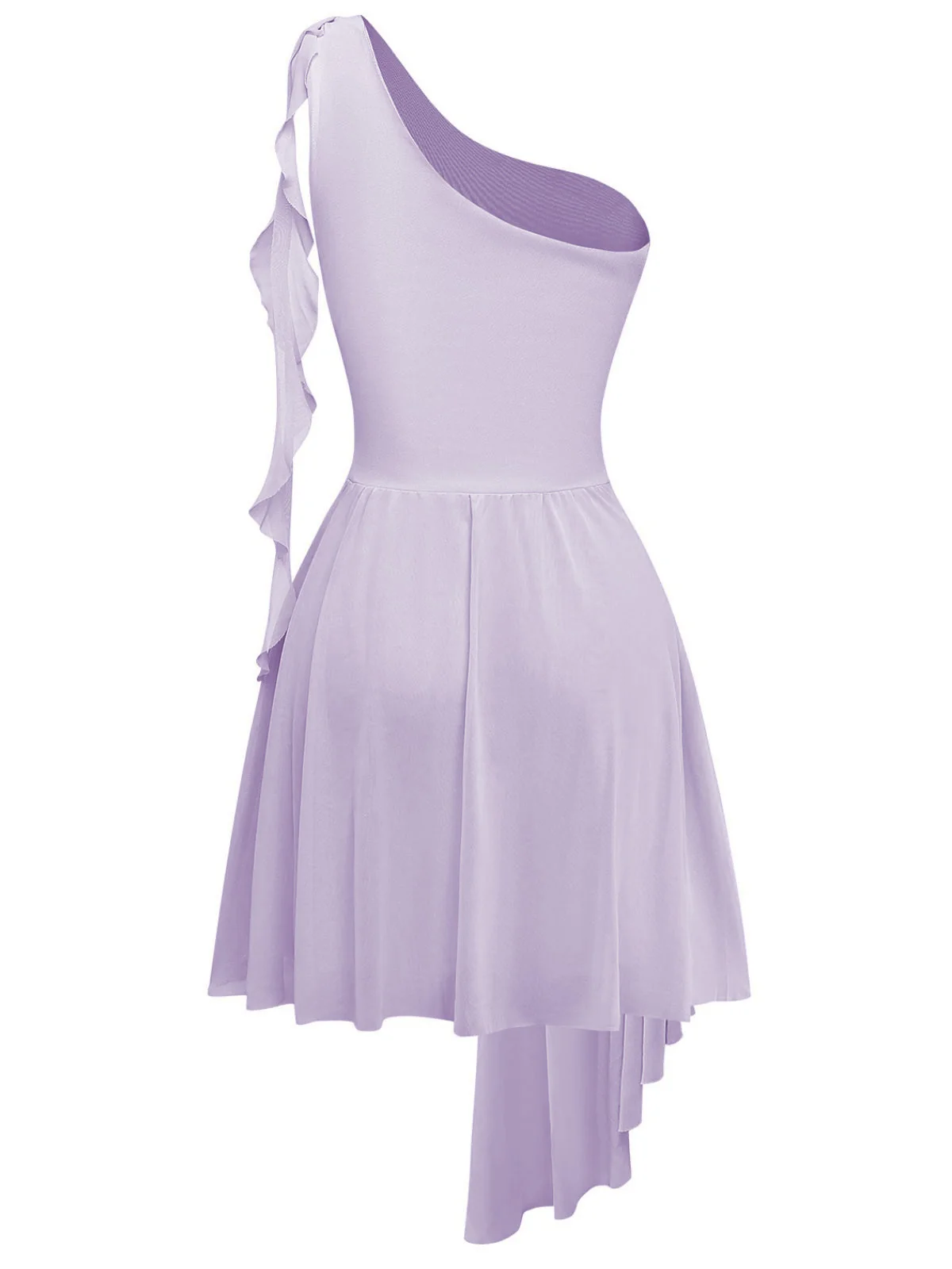 Robe asymétrique violette à volants et à une épaule en maille années 70 - Image 3
