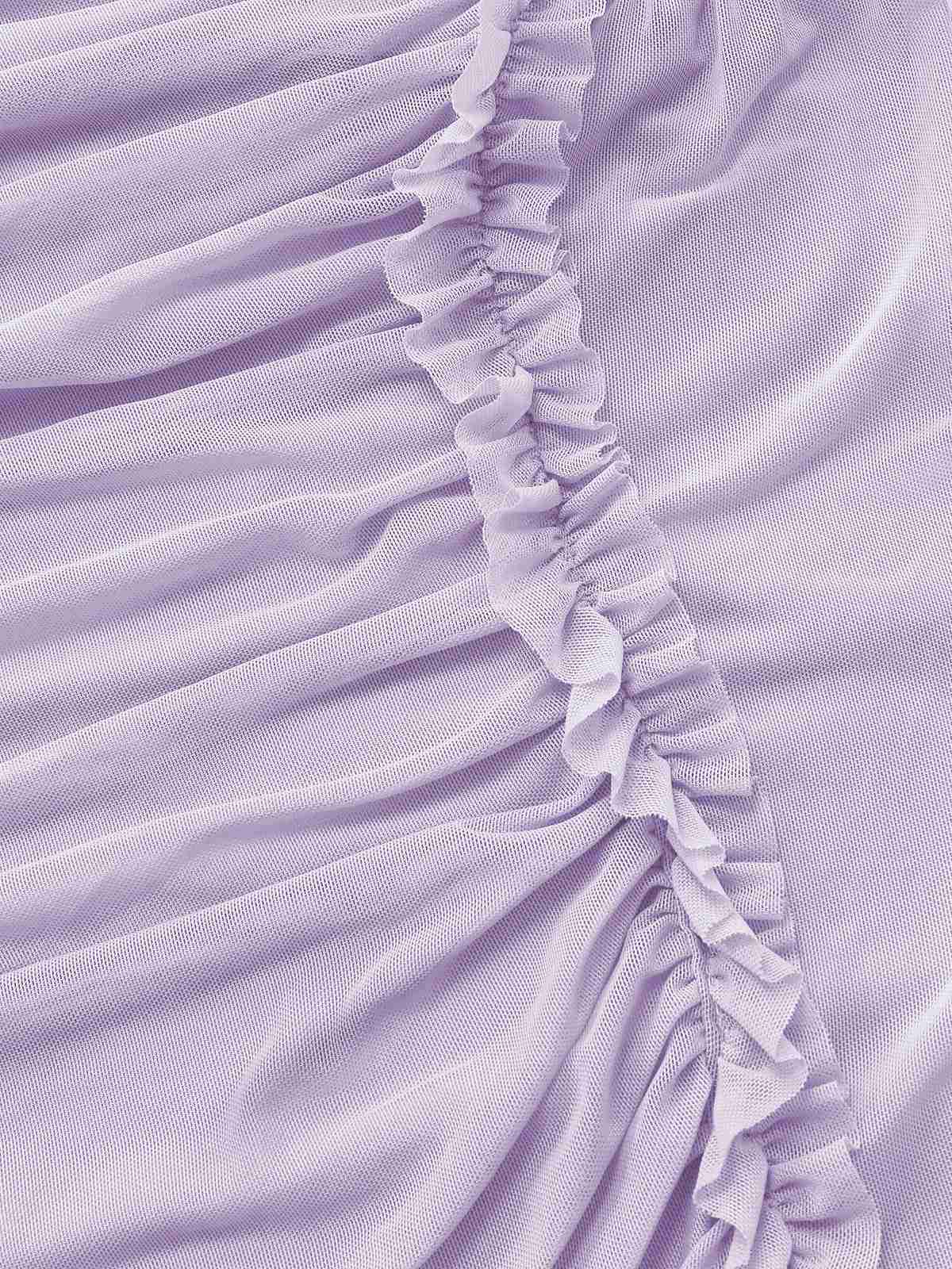 Robe asymétrique violette à volants et à une épaule en maille années 70 - Image 5