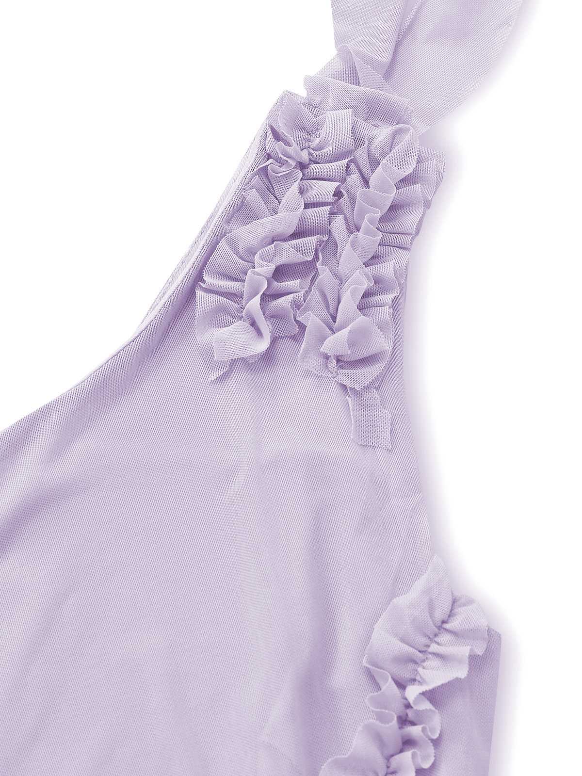 Robe asymétrique violette à volants et à une épaule en maille années 70 - Image 6