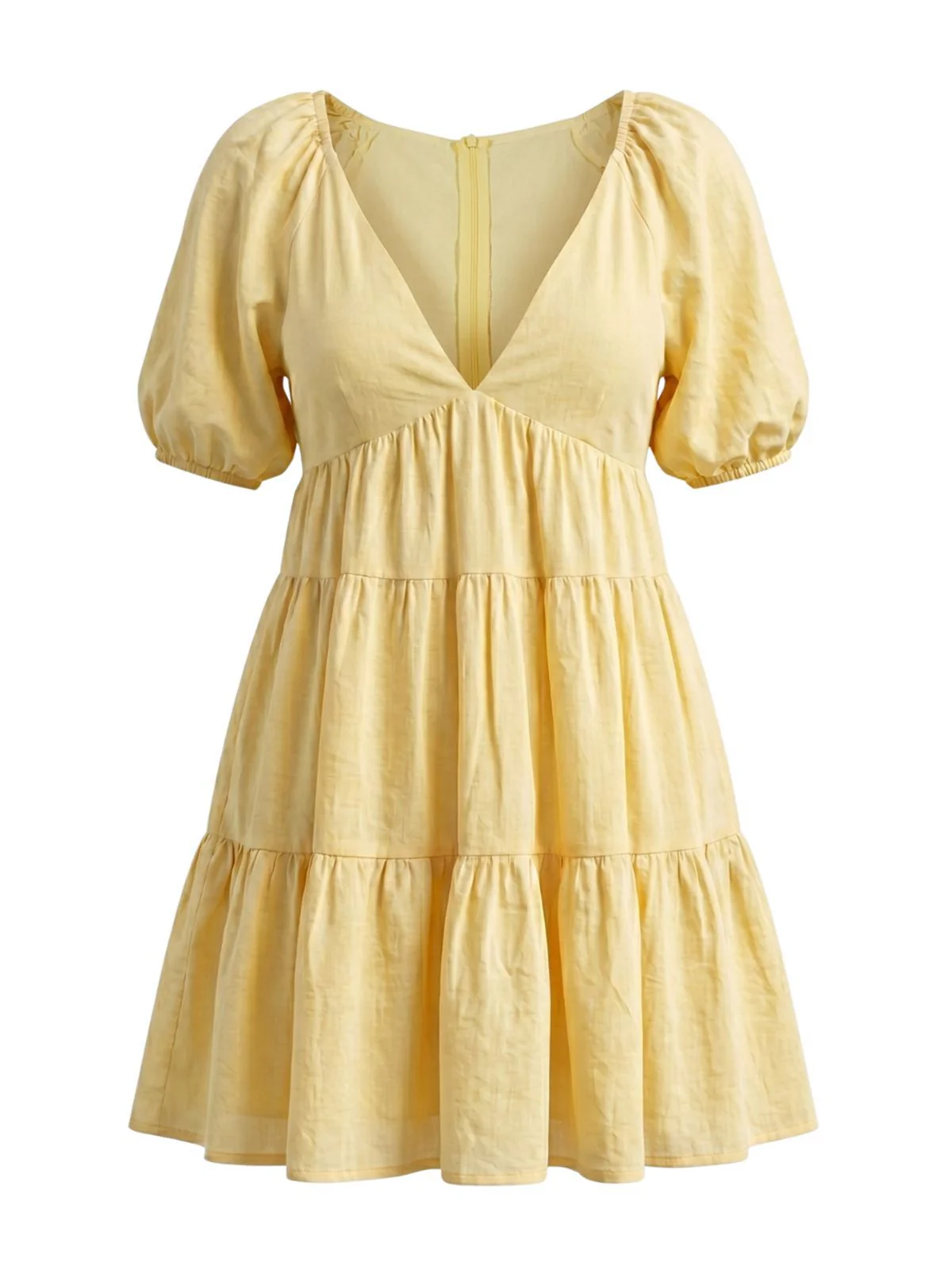 Robe babydoll jaune col V et manches bouffantes années 1950 - Image 2