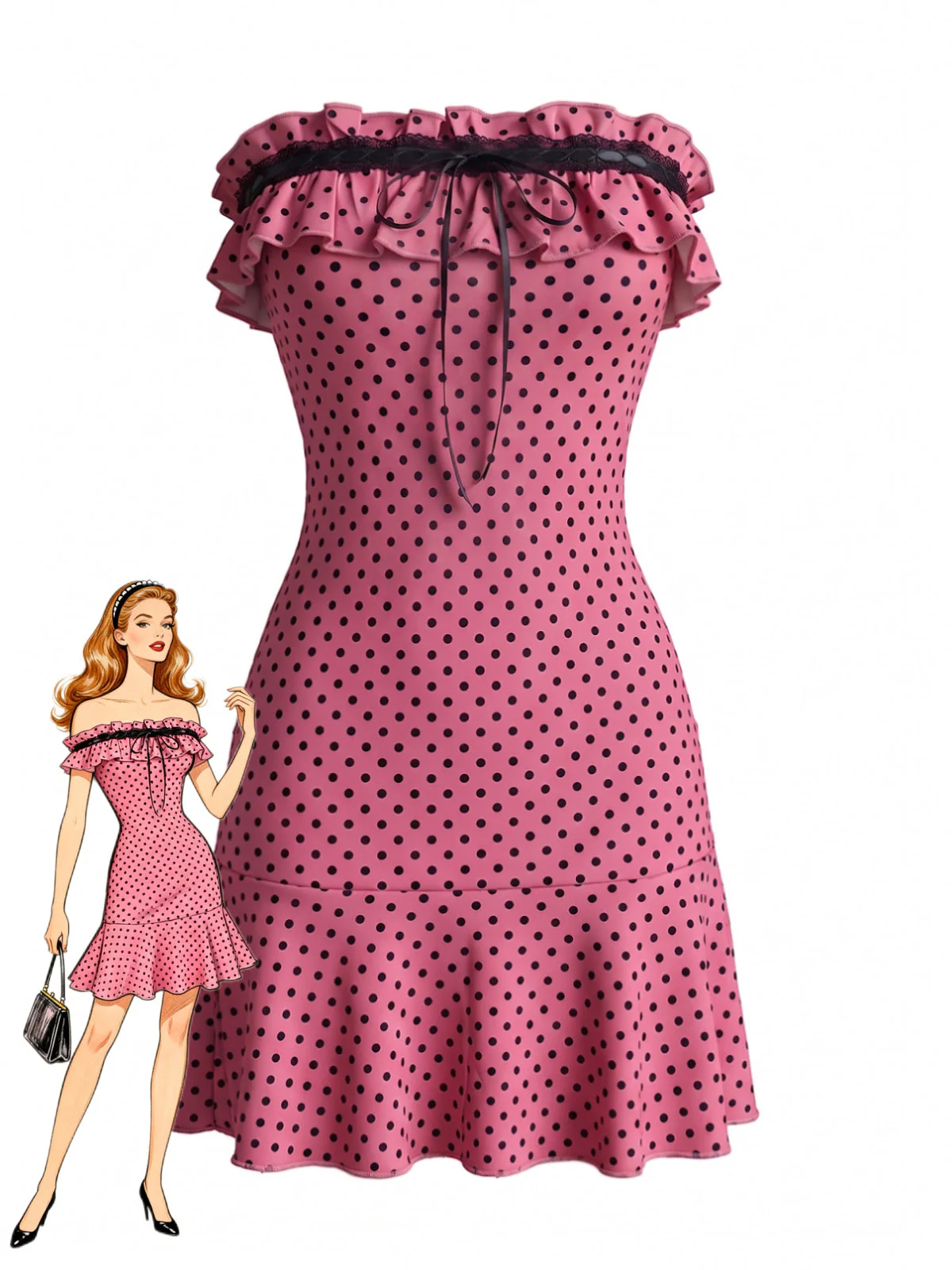 Robe bandeau à pois et volants années 1940
