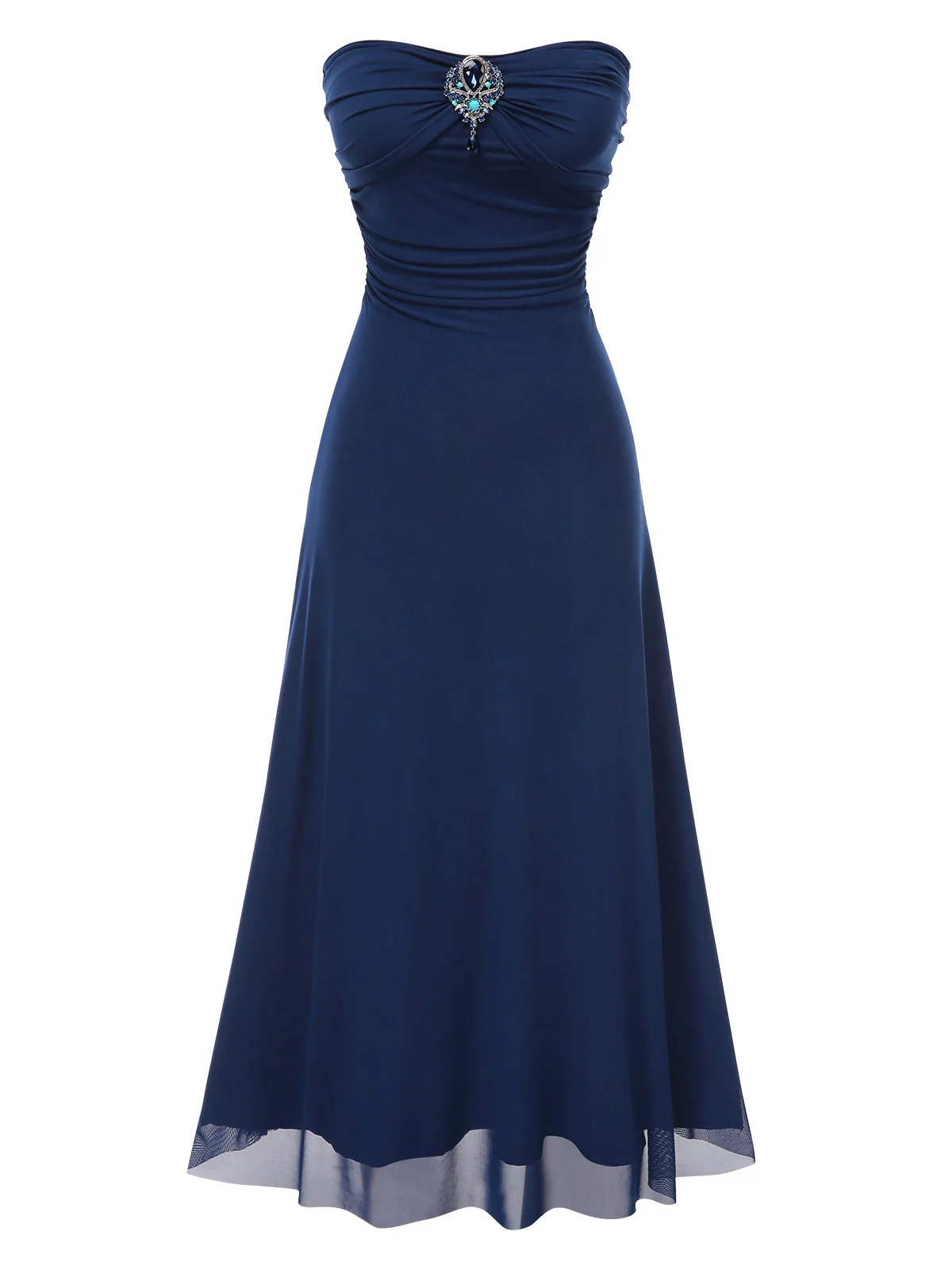 Robe bandeau bleue en maille à pierres précieuses années 1930 avec foulard