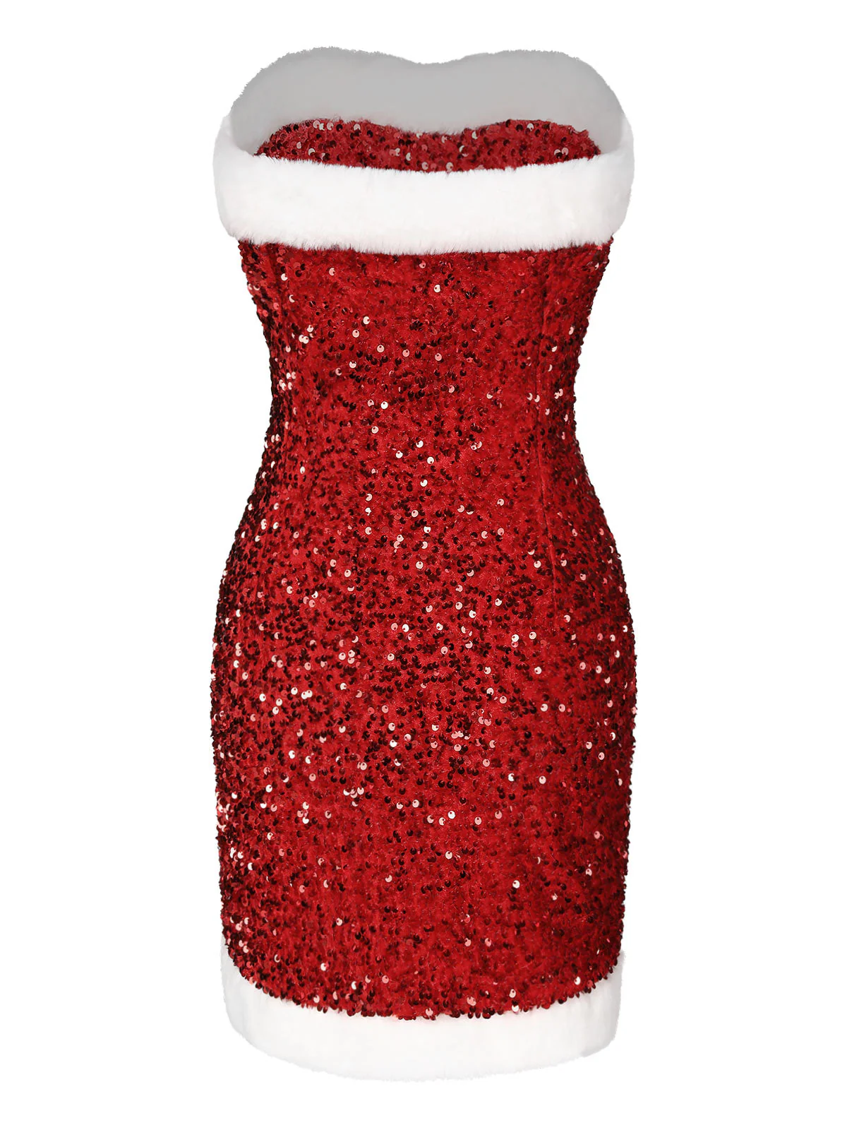 Robe bandeau rouge à paillettes et bordure en peluche des années 1960 - Image 4