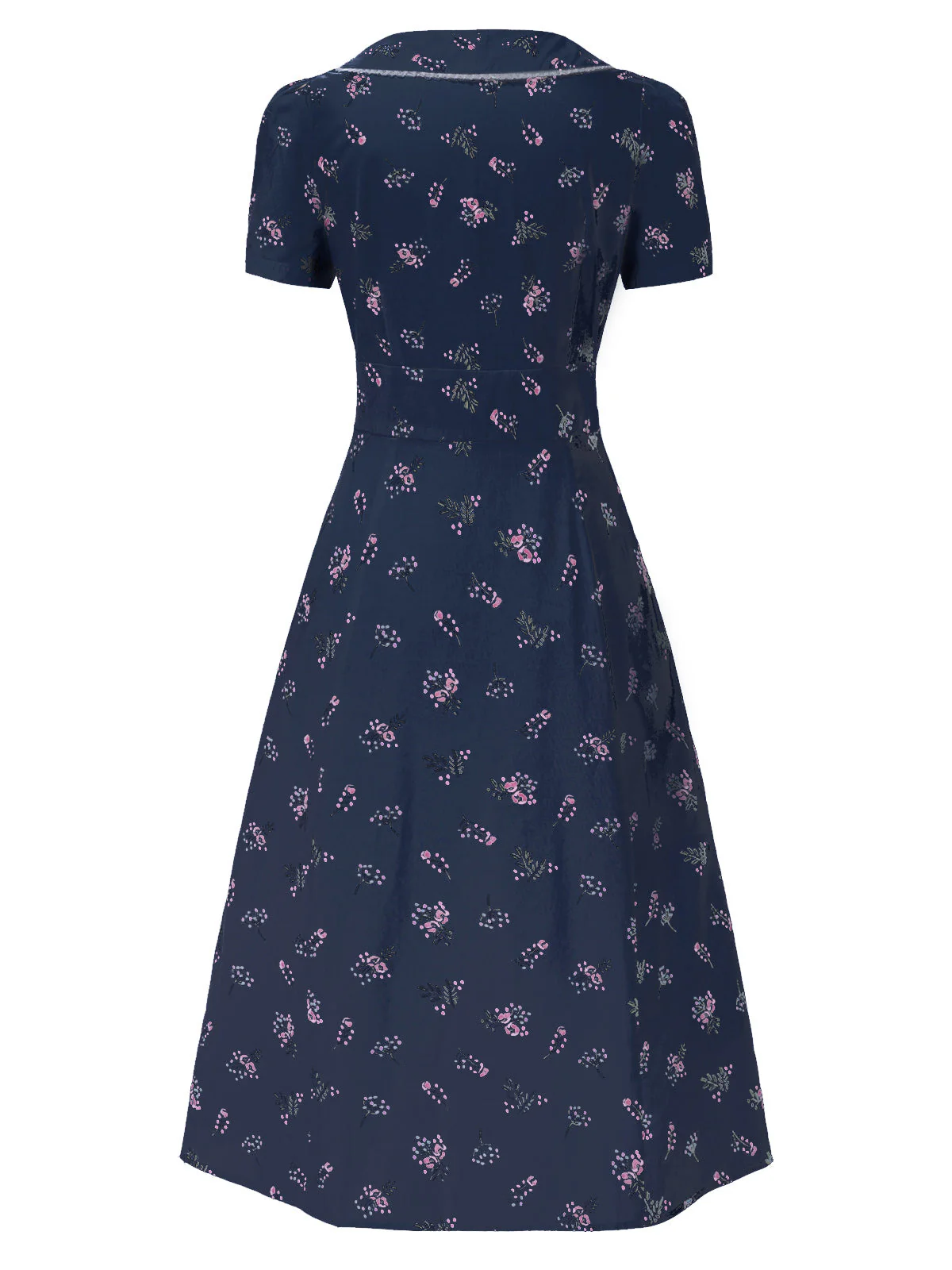 Robe bleu à manches bouffantes et revers fleuris des années 1940 - Image 4