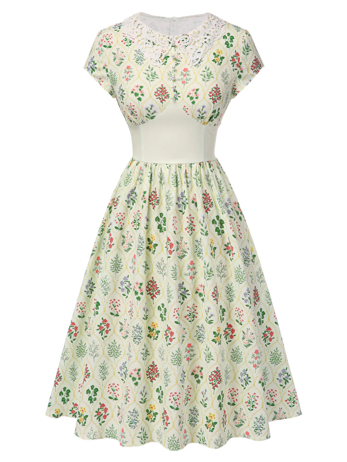 Robe beige col revers en dentelle florale des années 1940 - Image 2