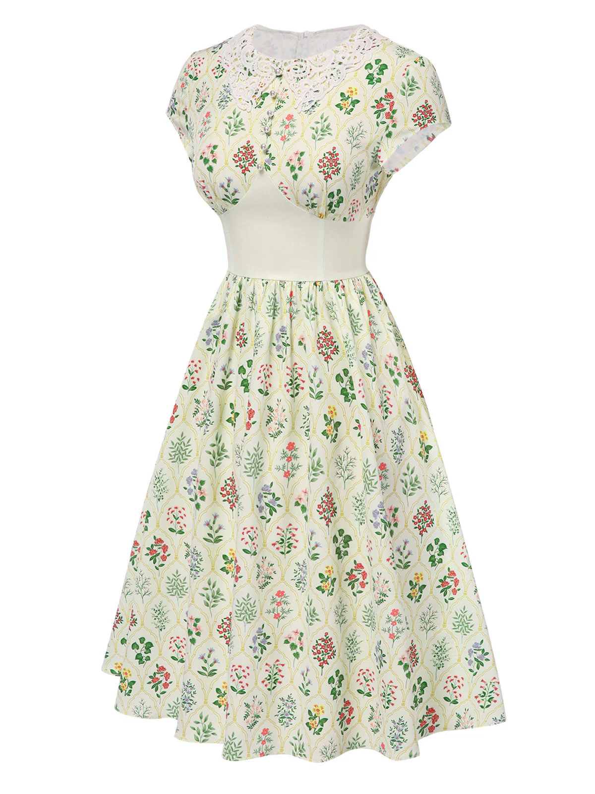 Robe beige col revers en dentelle florale des années 1940 - Image 3