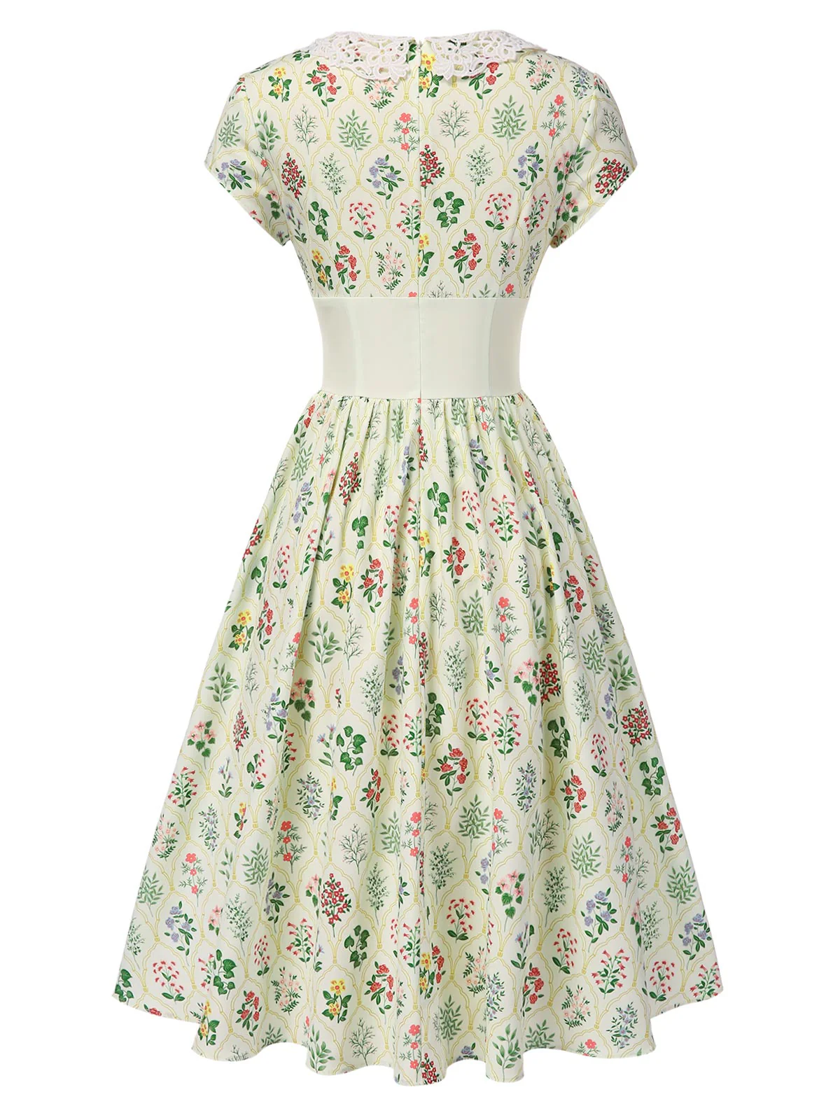 Robe beige col revers en dentelle florale des années 1940 - Image 4