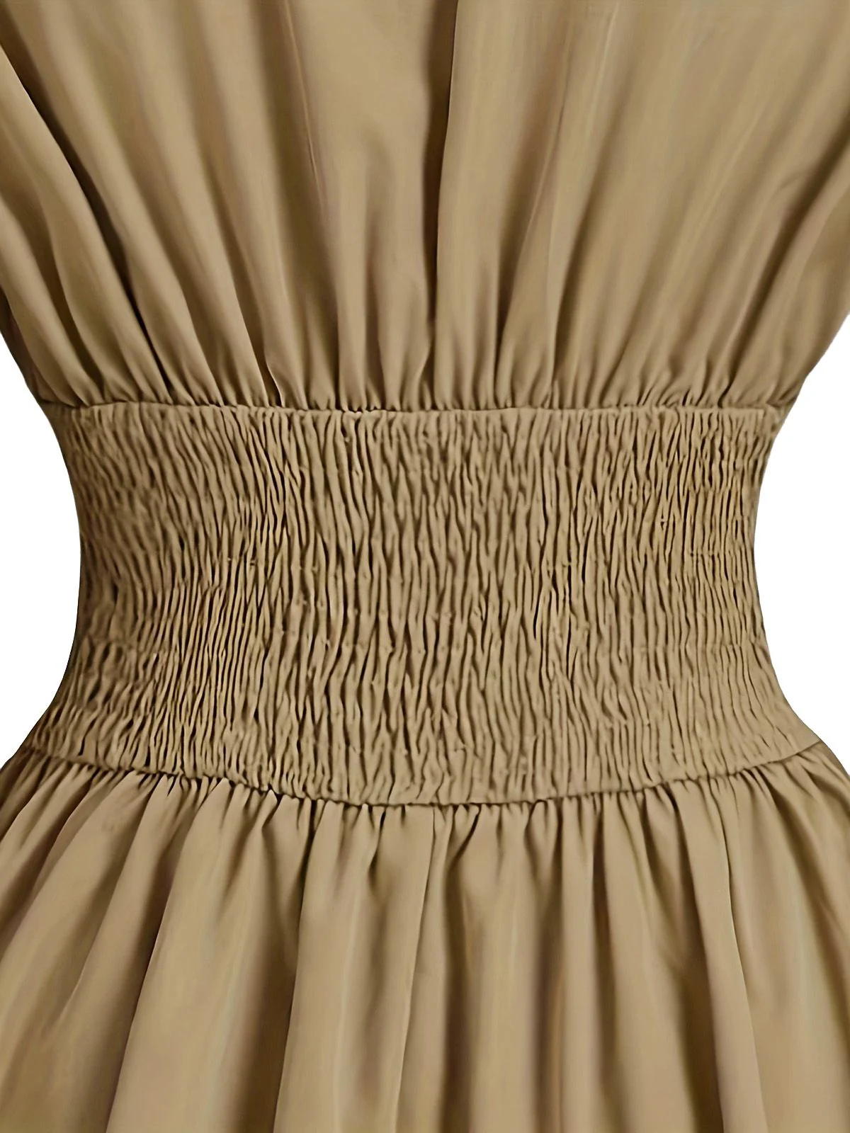 Robe beige manches bouffantes col revers et taille élastiquée années 60 - Image 5