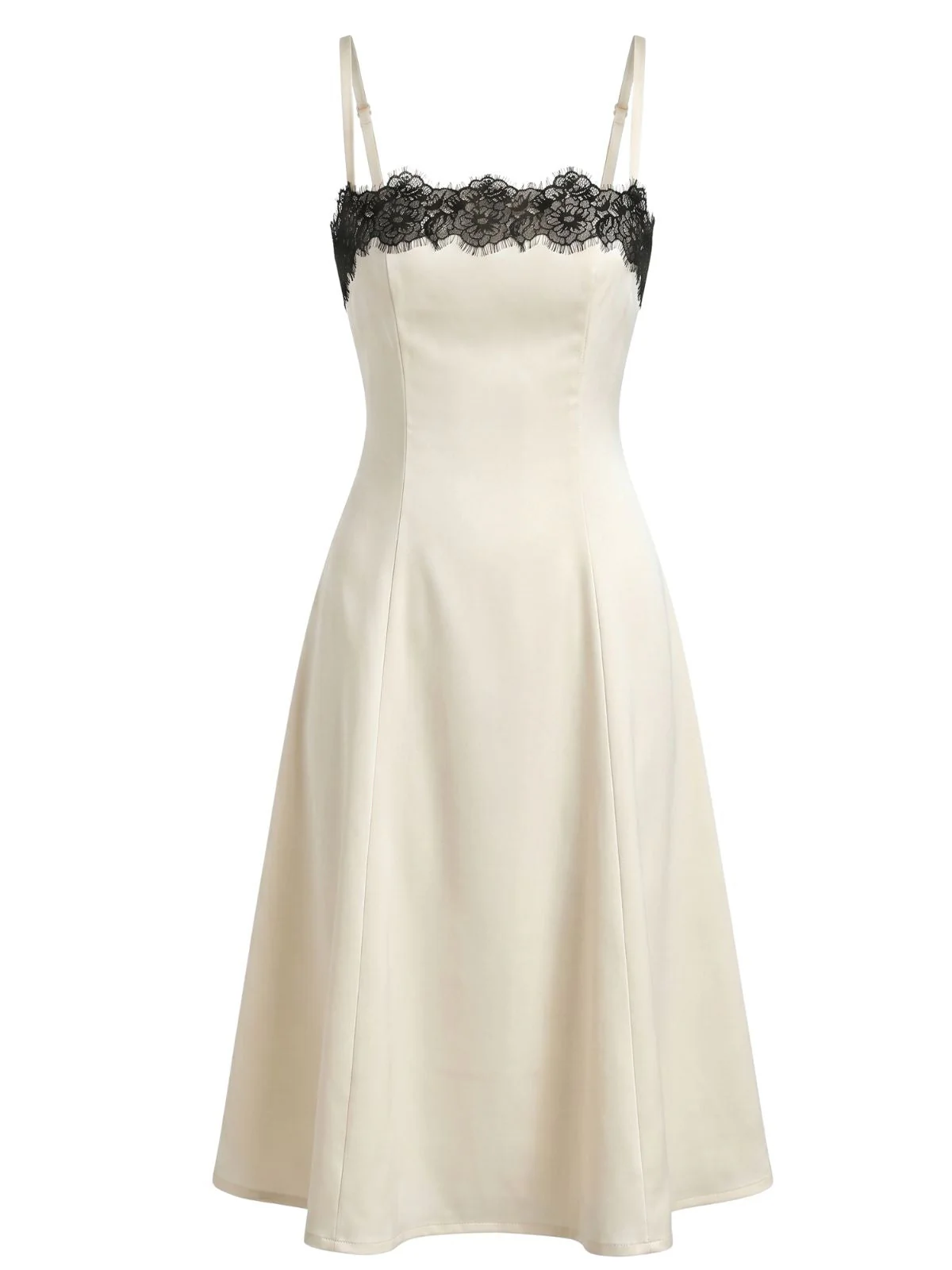 Robe beige patchwork dentelle fines bretelles années 1940 - Image 2