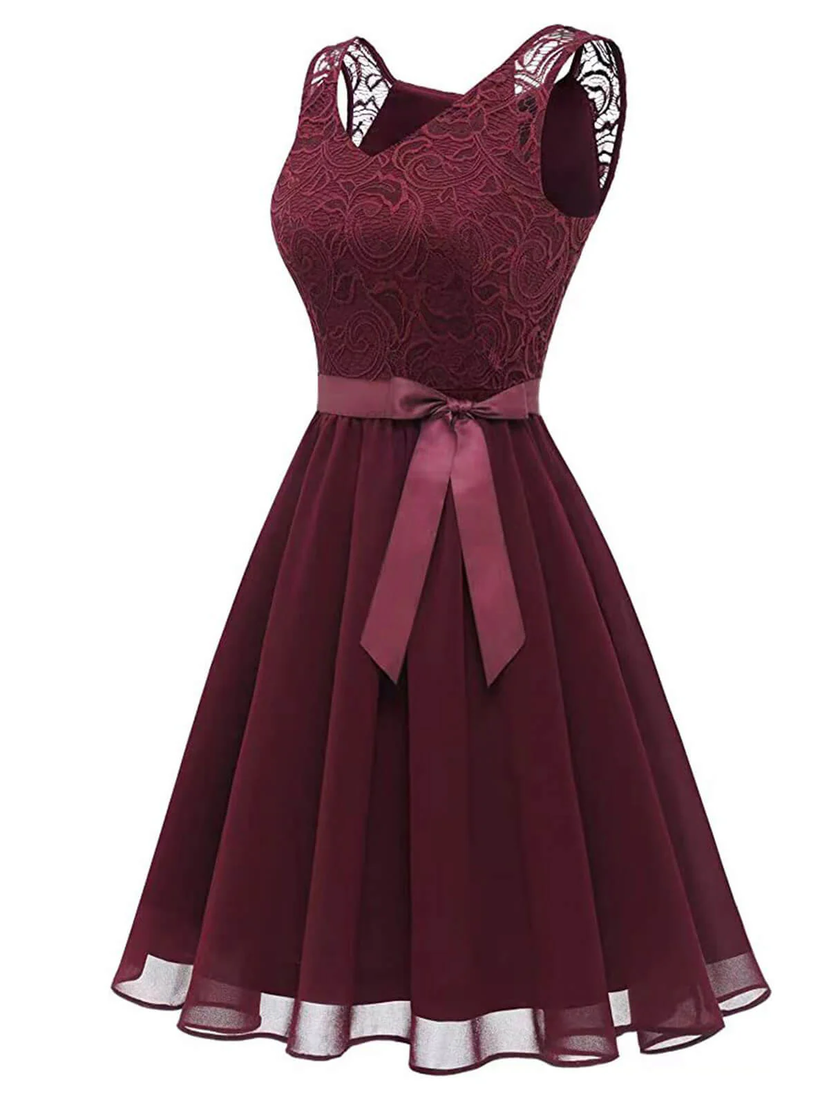 Robe beige patchwork en mousseline de soie et dentelle - Image 10