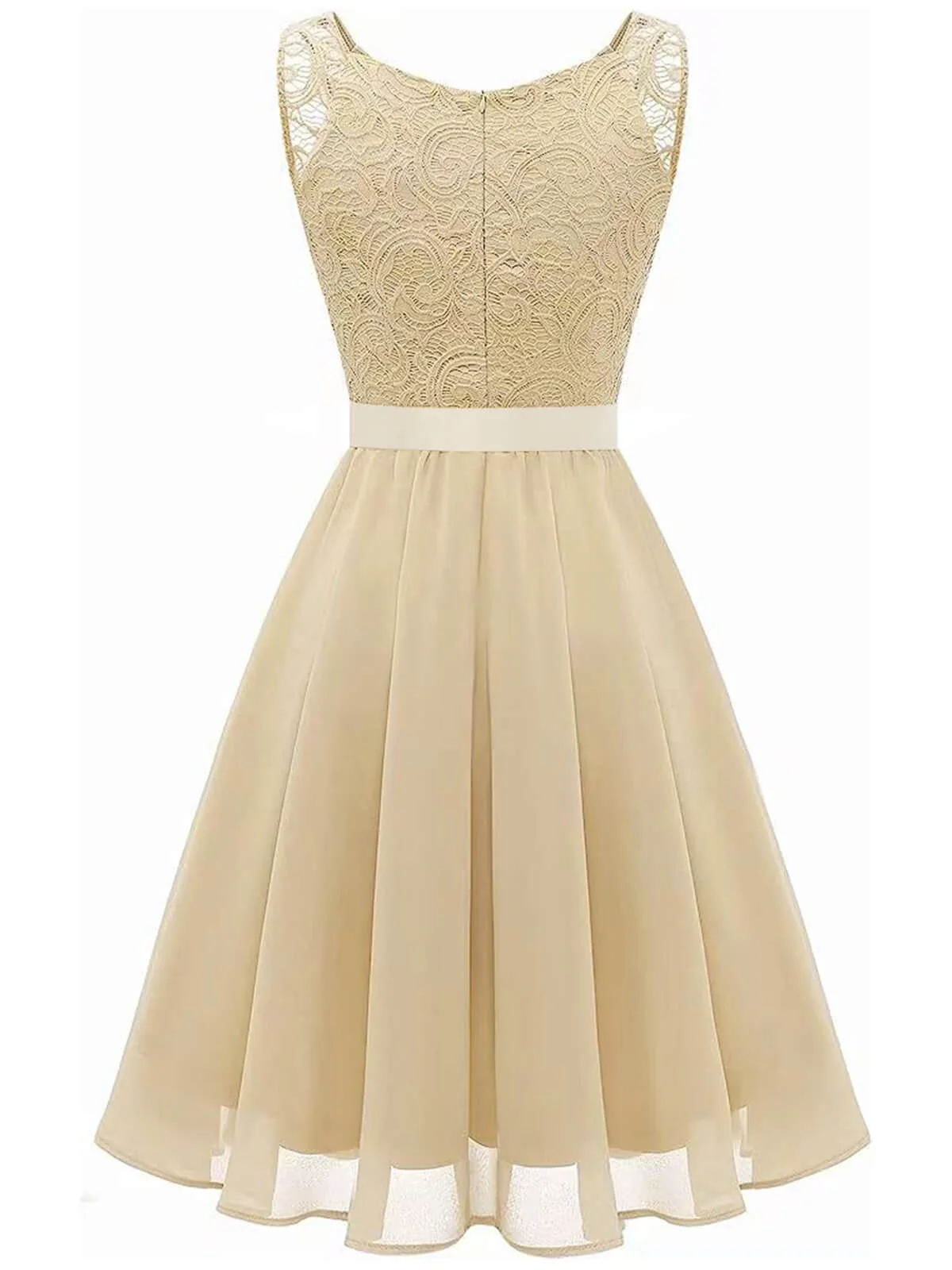 Robe beige patchwork en mousseline de soie et dentelle - Image 3