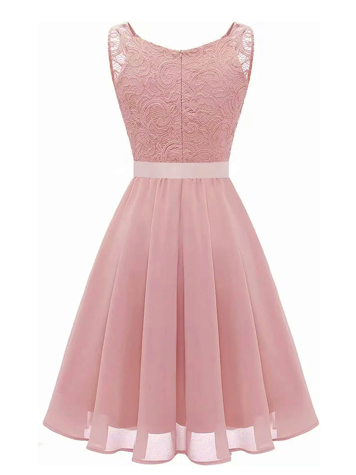 Robe beige patchwork en mousseline de soie et dentelle - Image 6