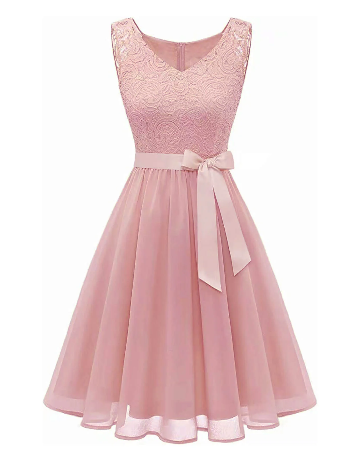 Robe beige patchwork en mousseline de soie et dentelle - Image 7
