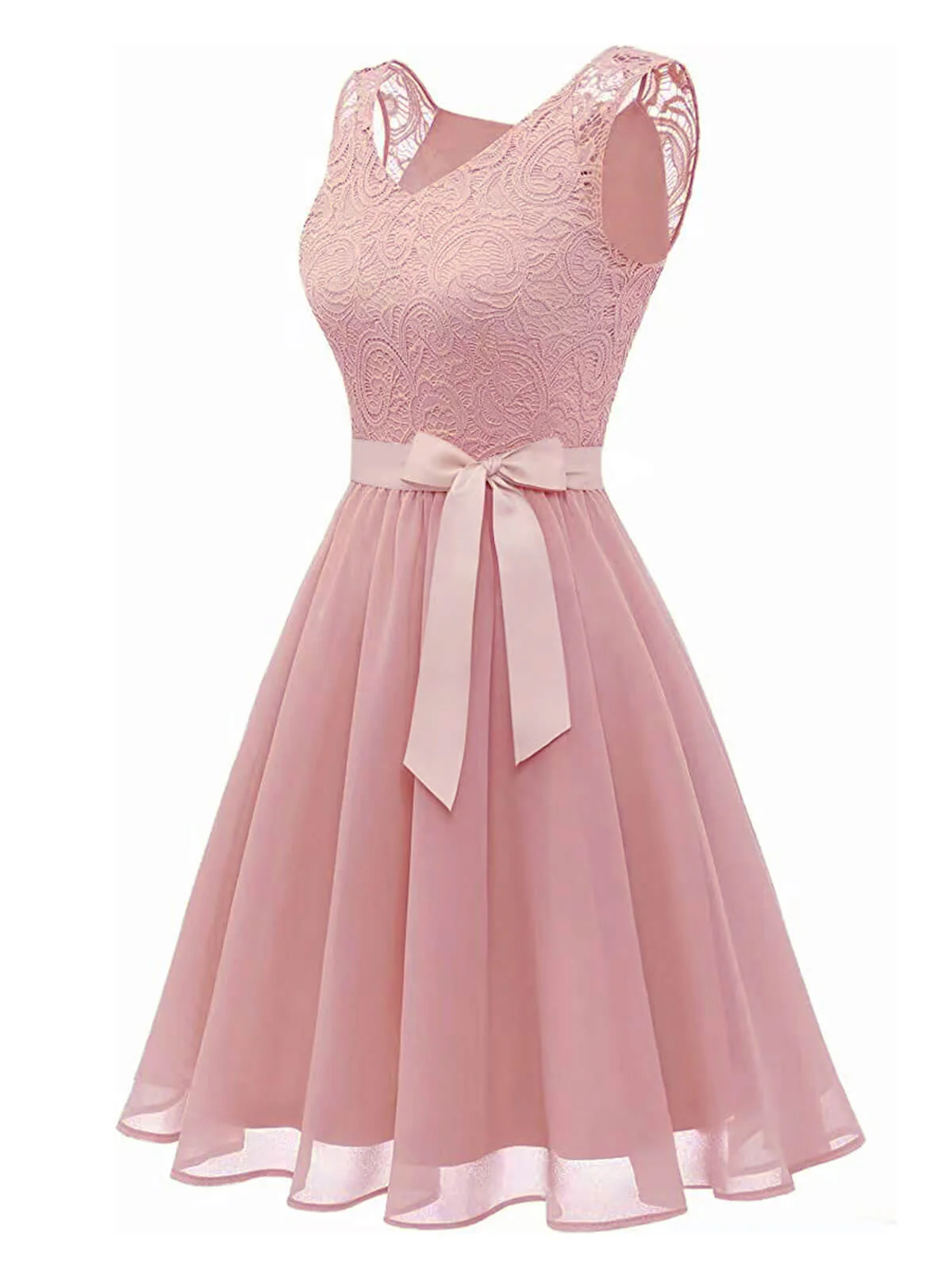 Robe beige patchwork en mousseline de soie et dentelle - Image 8