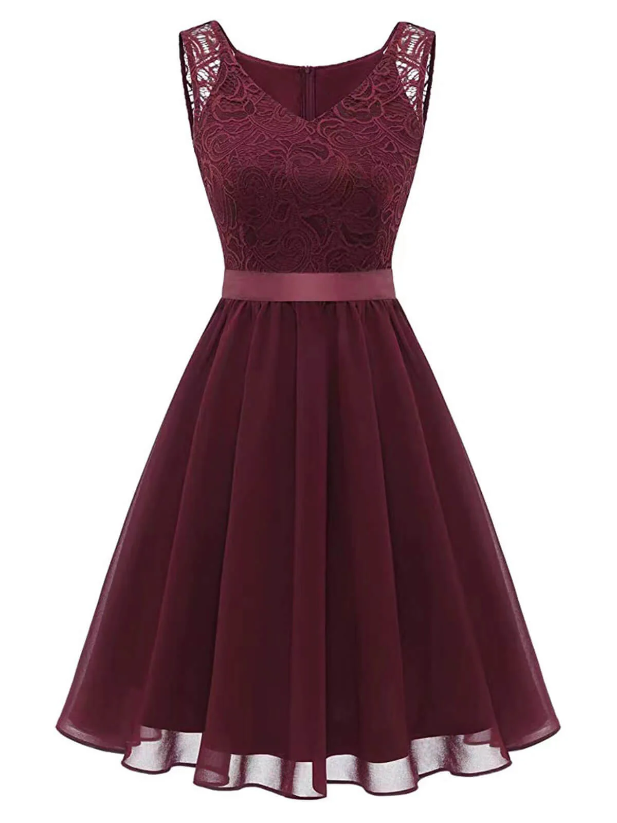 Robe beige patchwork en mousseline de soie et dentelle - Image 9