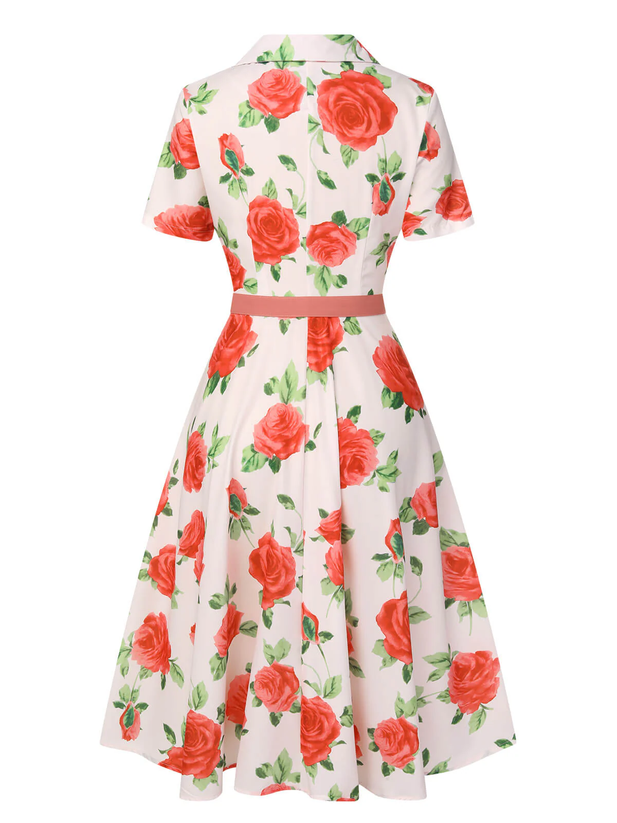 Robe beige à revers roses des années 1950 avec ceinture - Image 4