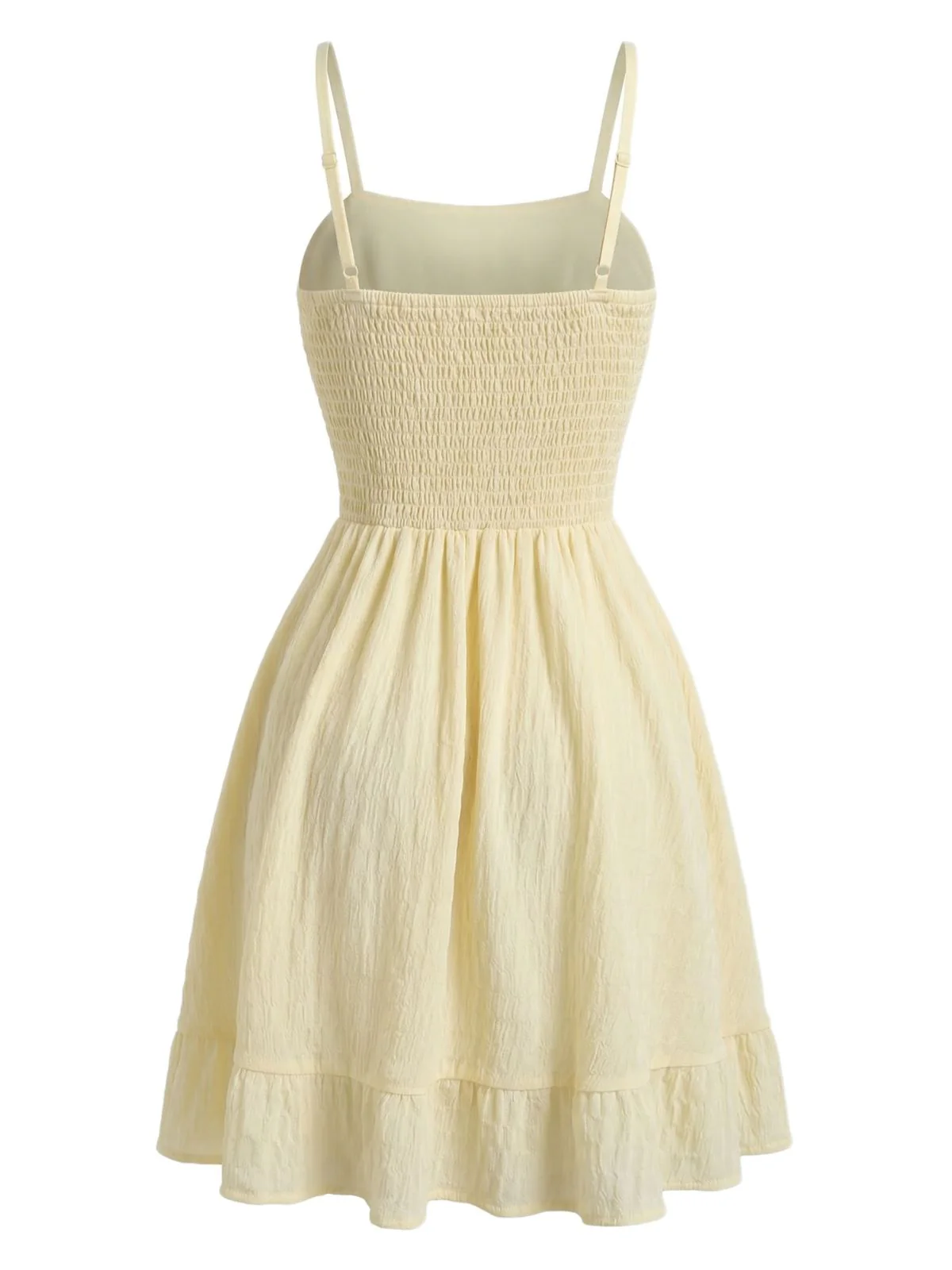 Robe beige texturée froncée et à fines bretelles années 60 - Image 5
