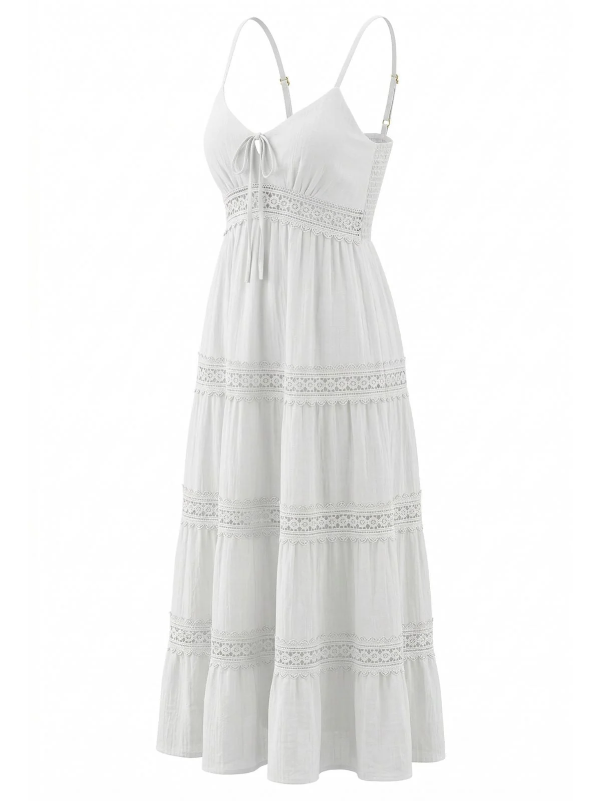 Robe blanche bohème fines bretelles et volants dentelle années 1970 - Image 3