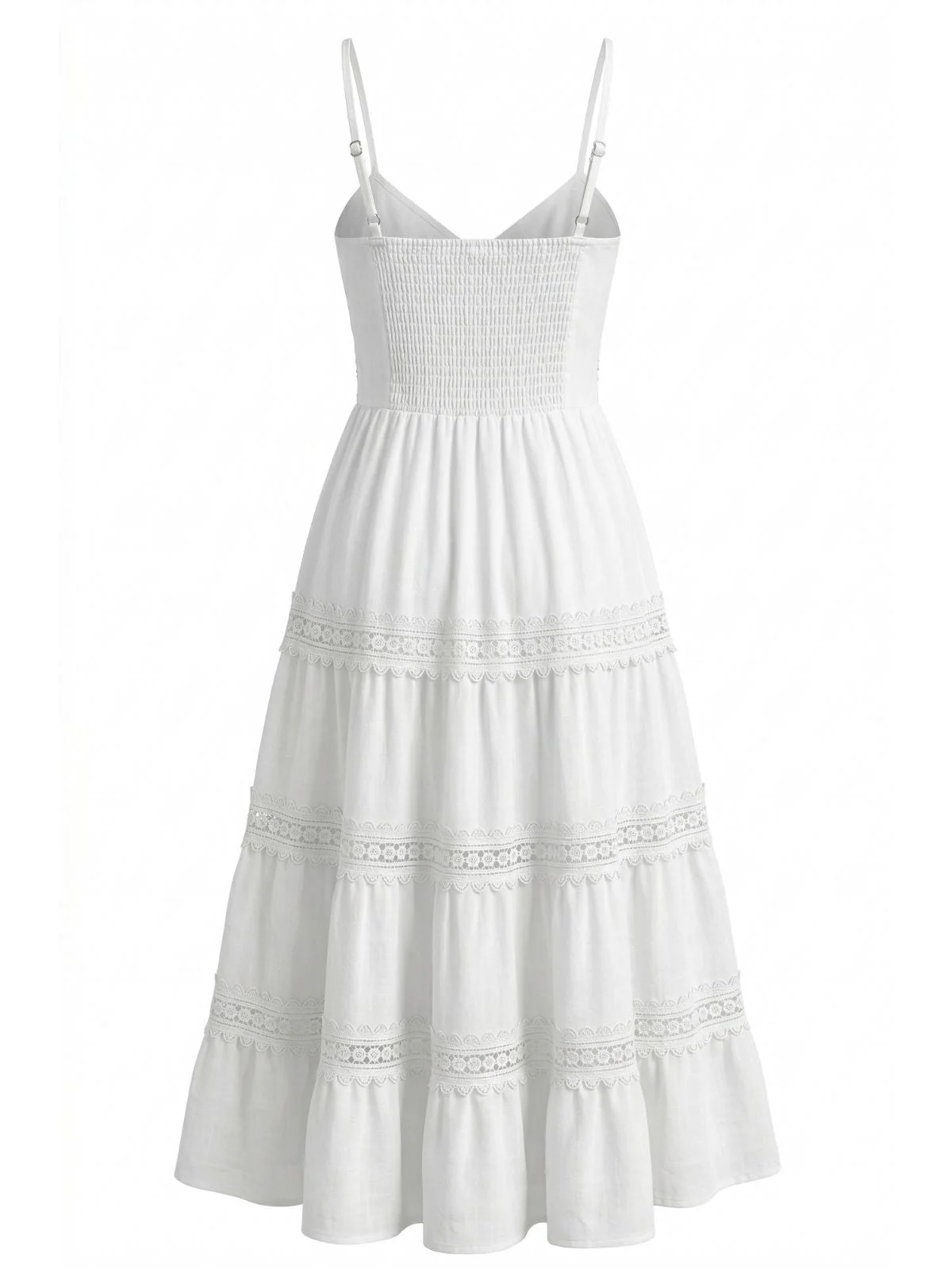 Robe blanche bohème fines bretelles et volants dentelle années 1970 - Image 4