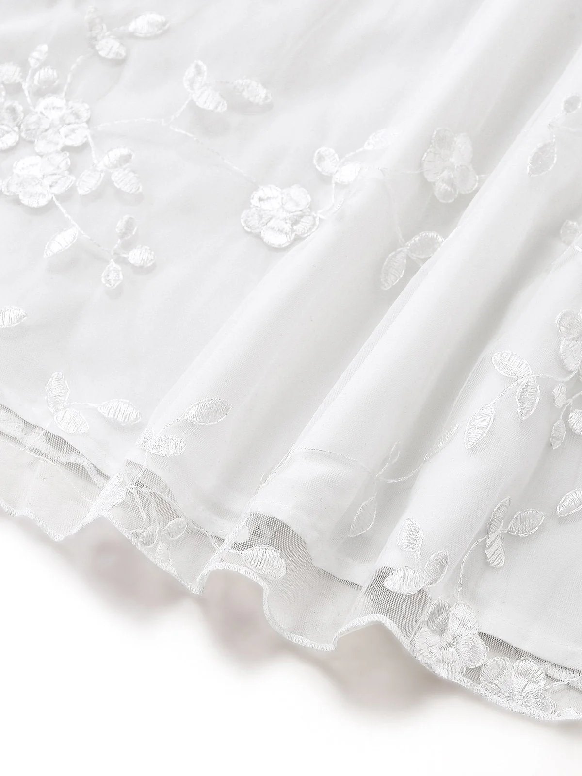 Robe blanche col carré dentelle brodée florale années 1950 - Image 6