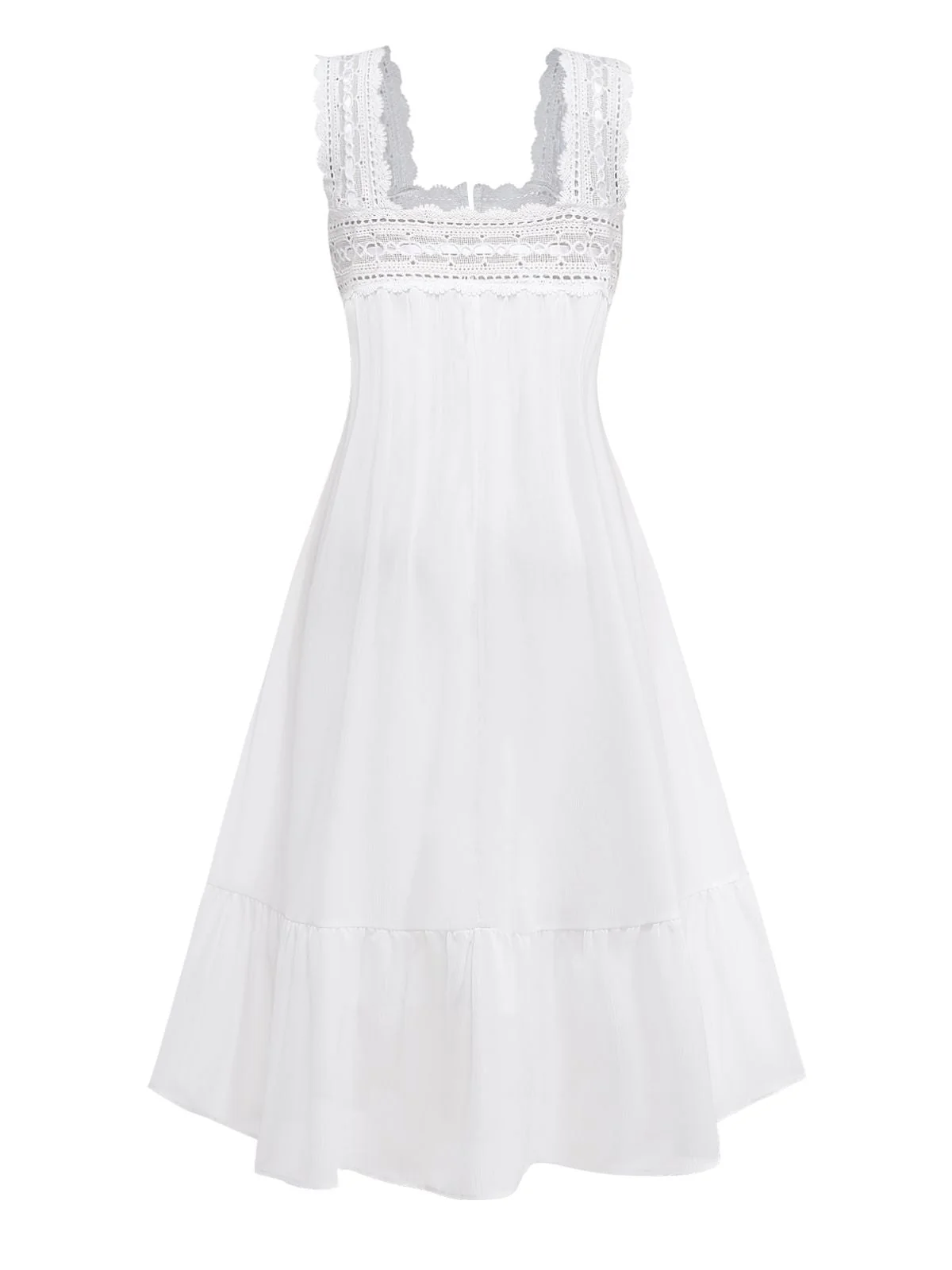 Robe blanche empiècements dentelle unie et nœud sur le devant années 1940 - Image 3