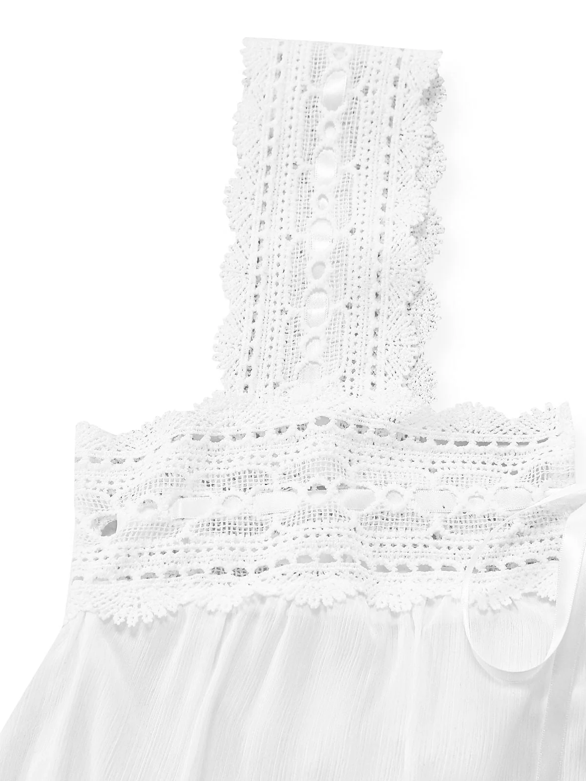Robe blanche empiècements dentelle unie et nœud sur le devant années 1940 - Image 4