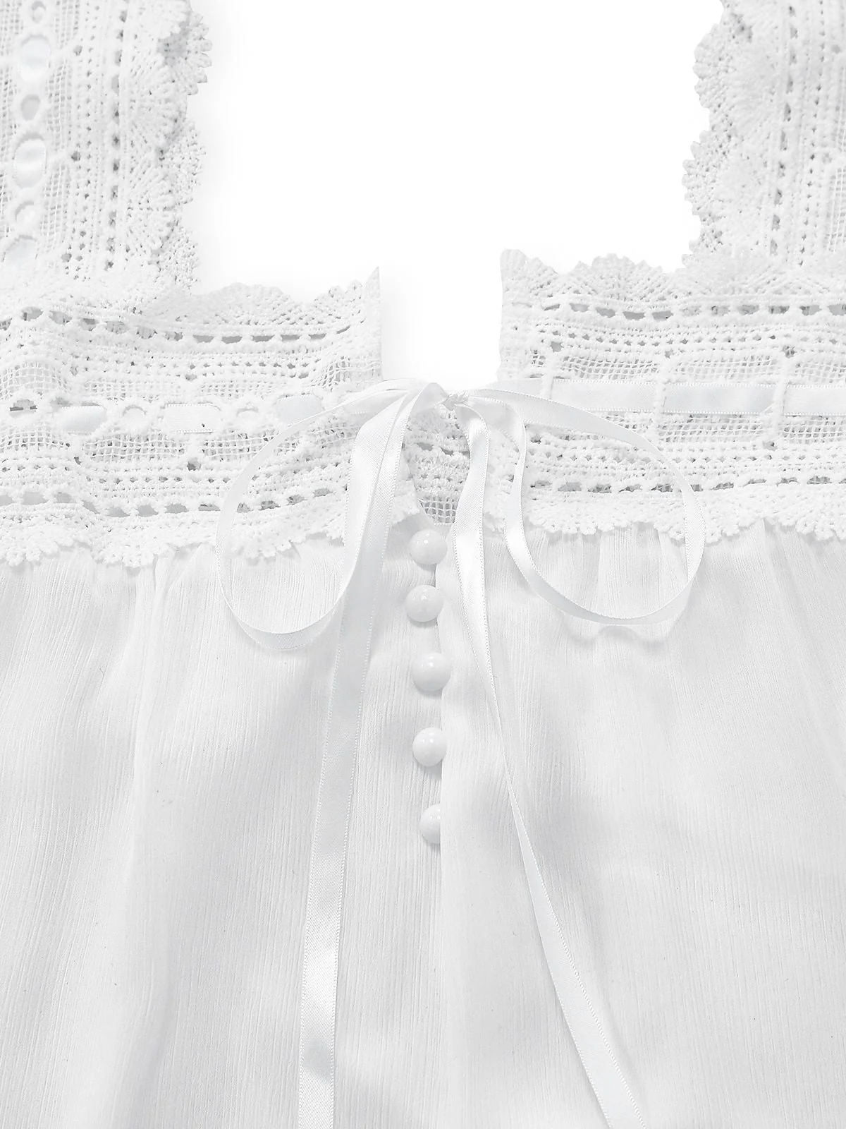 Robe blanche empiècements dentelle unie et nœud sur le devant années 1940 - Image 5