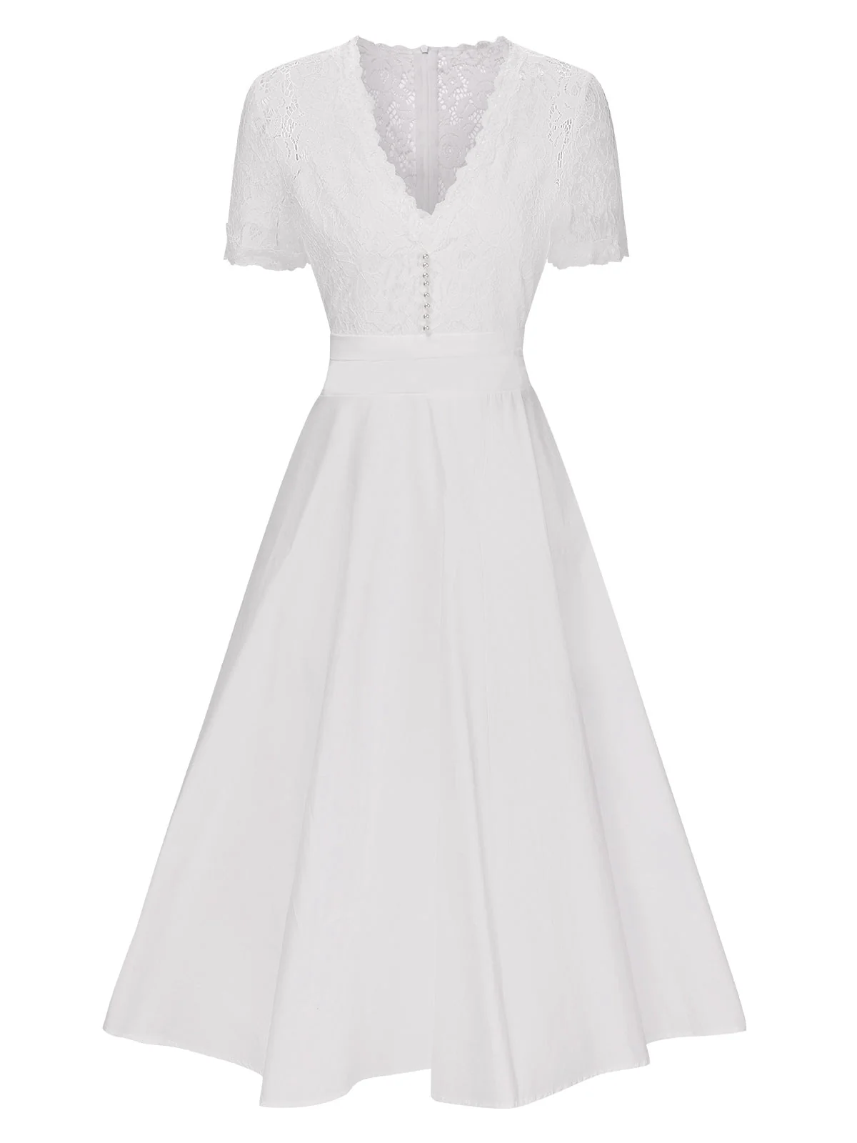 Robe blanche en patchwork de dentelle col V années 1940 - Image 5